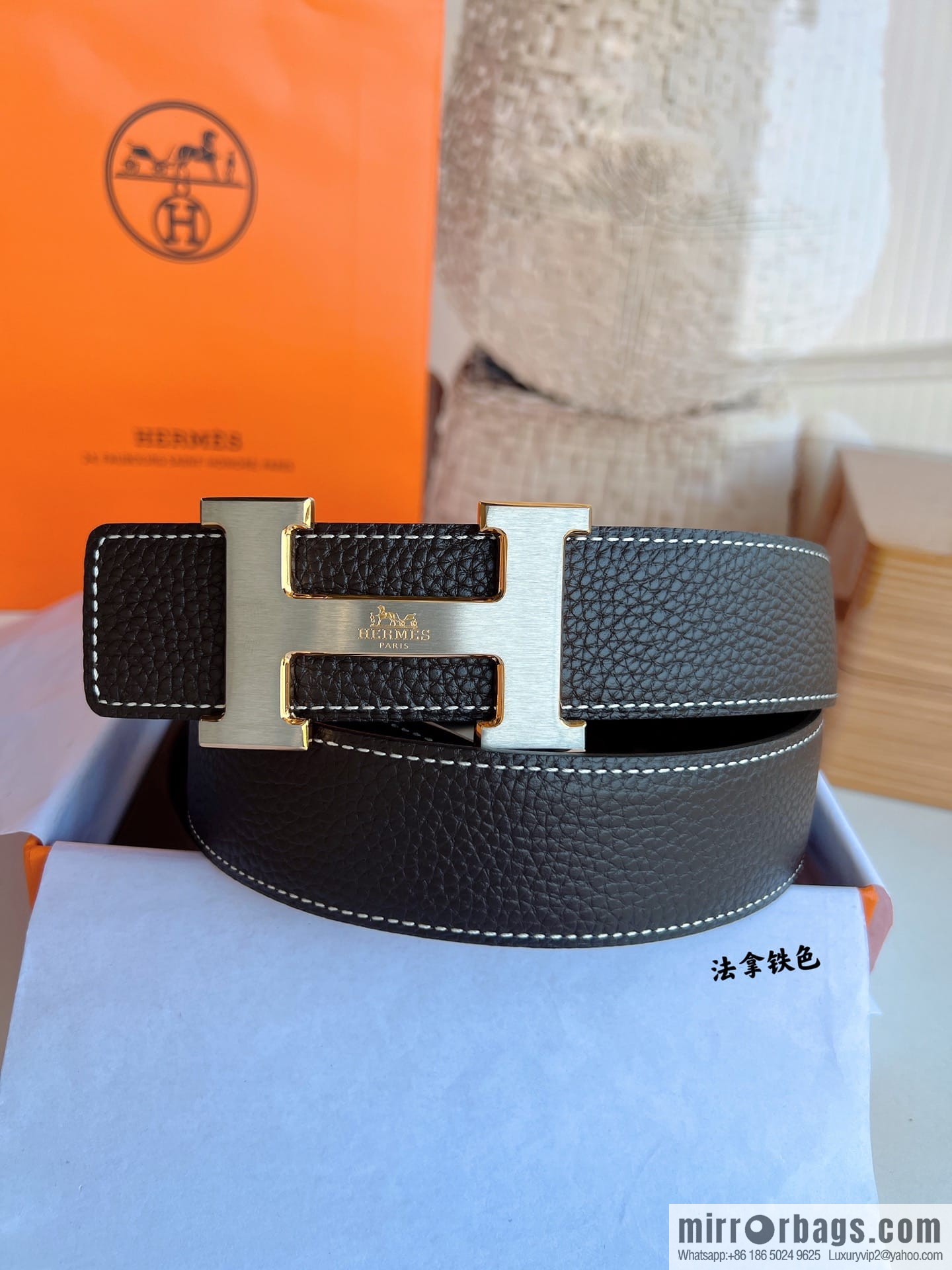 HERMES/Hermès H buckle horse drawn carriage logo men's 38mm waist belt