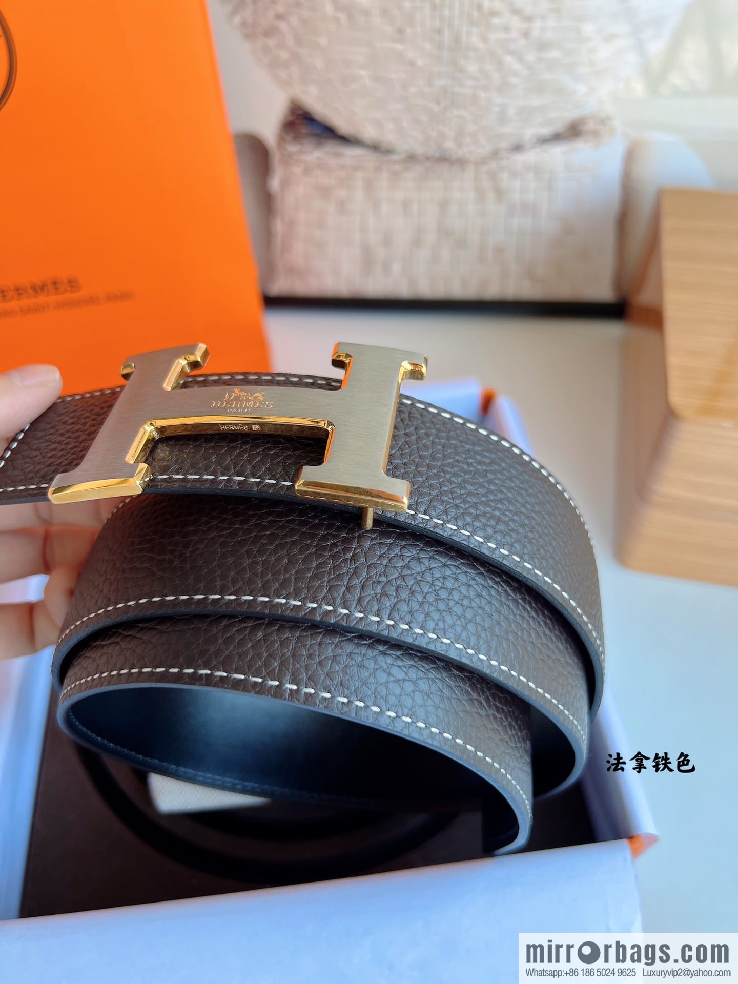 HERMES/Hermès H buckle horse drawn carriage logo men's 38mm waist belt