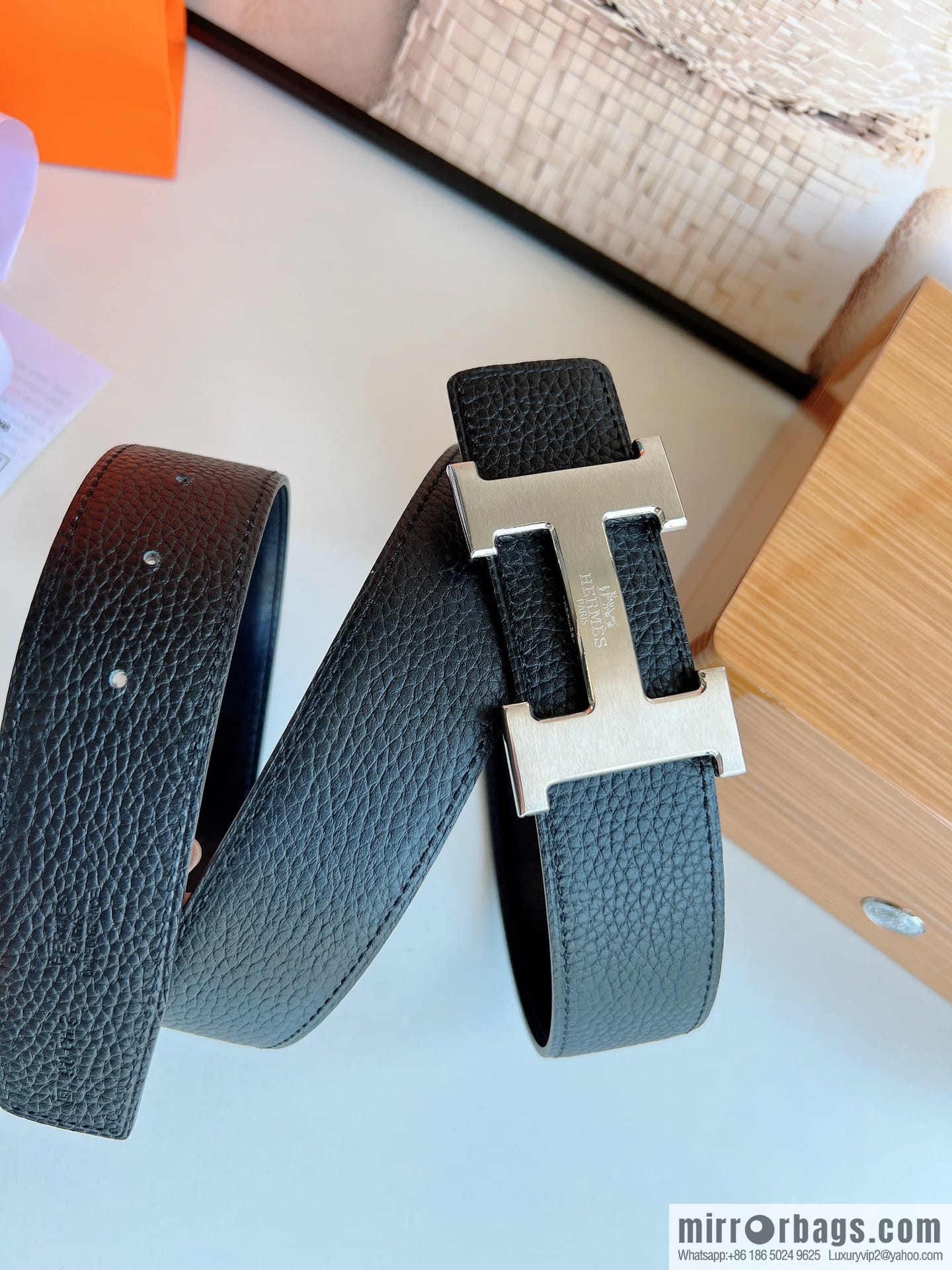 HERMES/Hermès H buckle horse drawn carriage logo men's 38mm waist belt