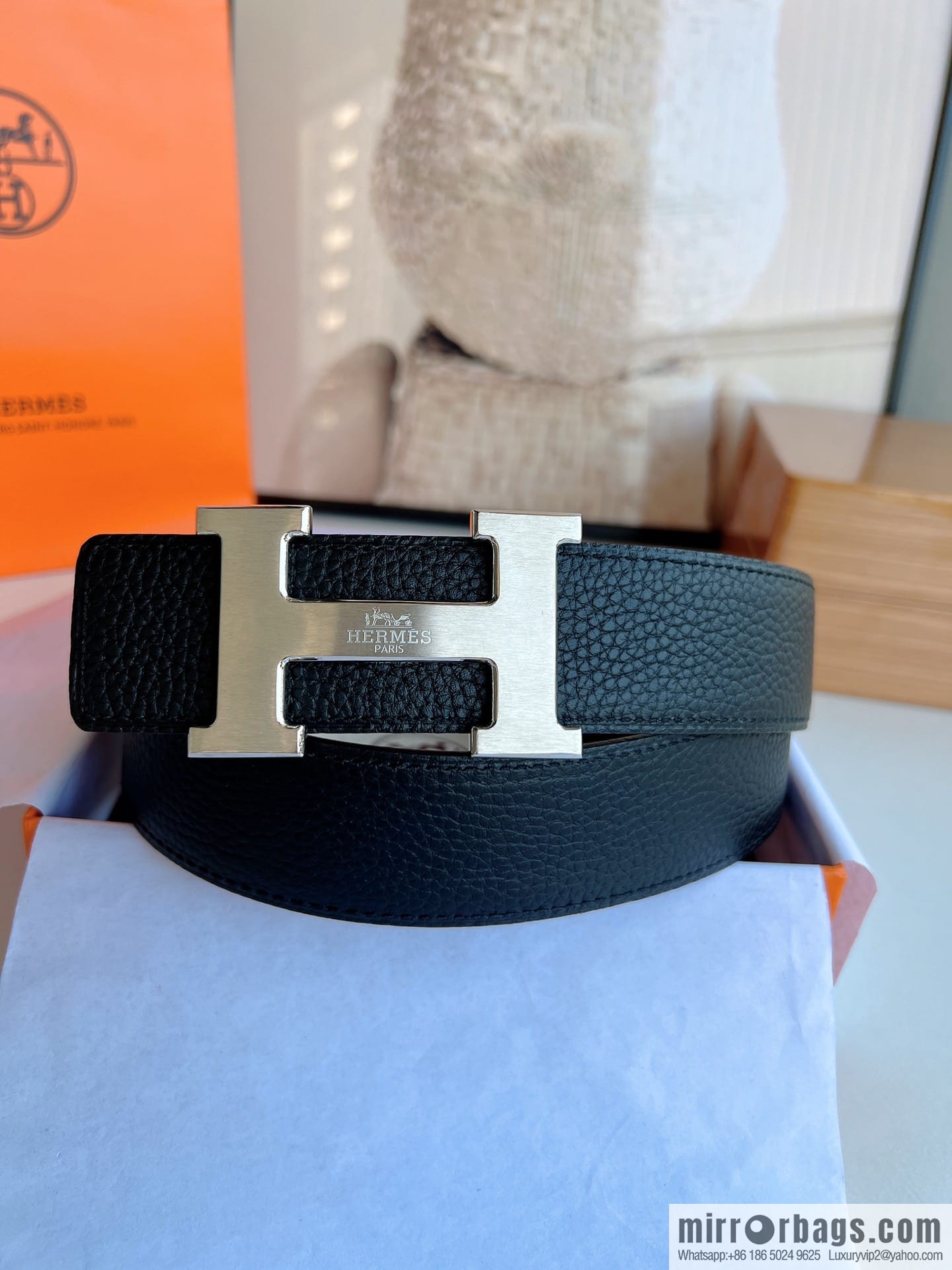 HERMES/Hermès H buckle horse drawn carriage logo men's 38mm waist belt