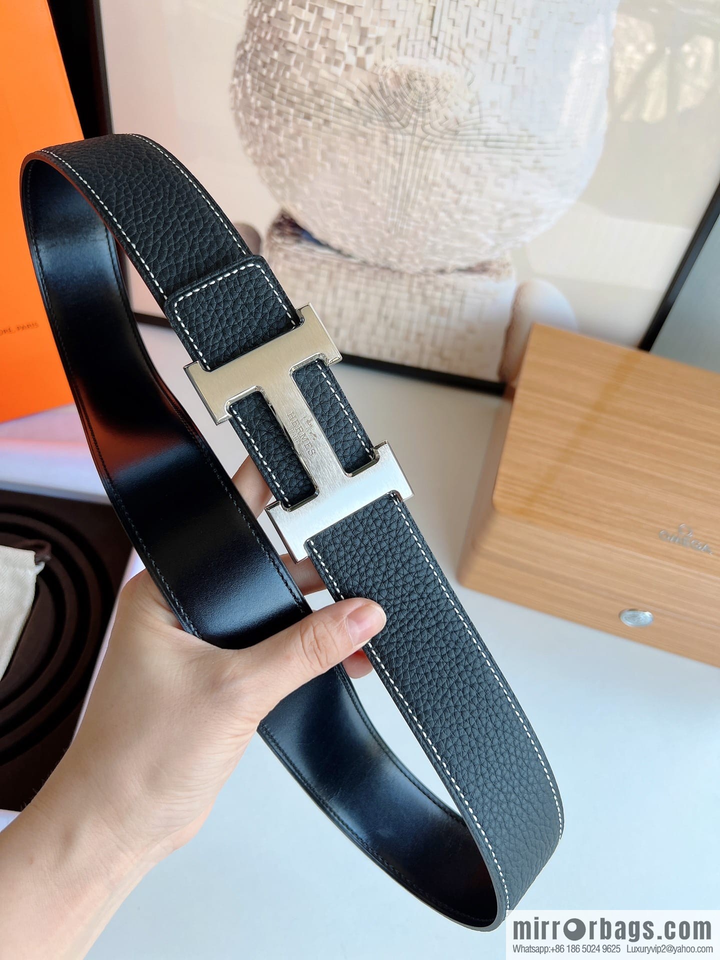 HERMES/Hermès H buckle horse drawn carriage logo men's 38mm waist belt