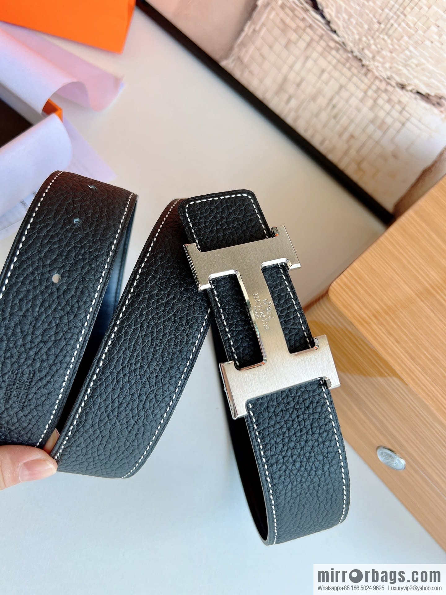HERMES/Hermès H buckle horse drawn carriage logo men's 38mm waist belt