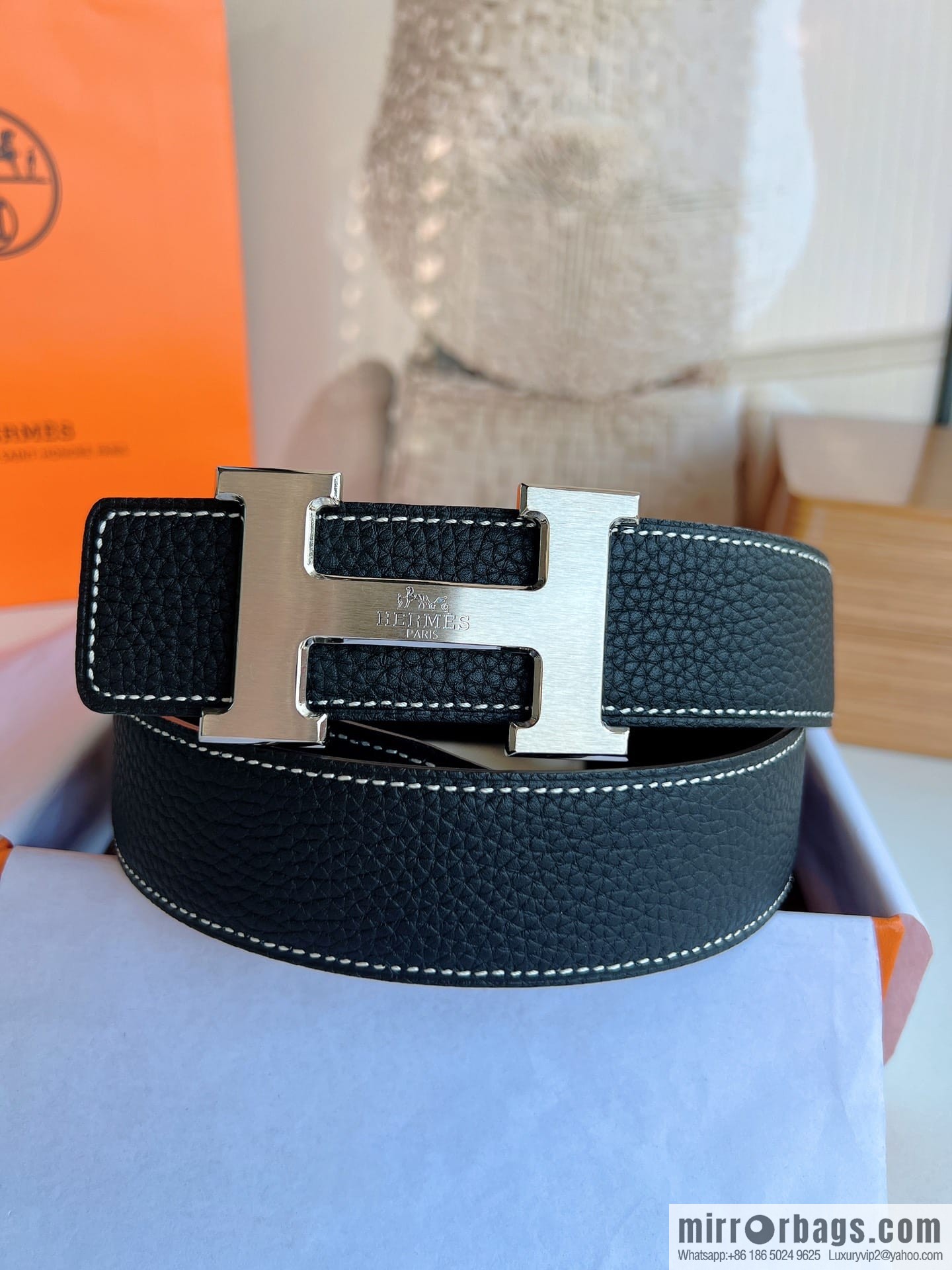 HERMES/Hermès H buckle horse drawn carriage logo men's 38mm waist belt
