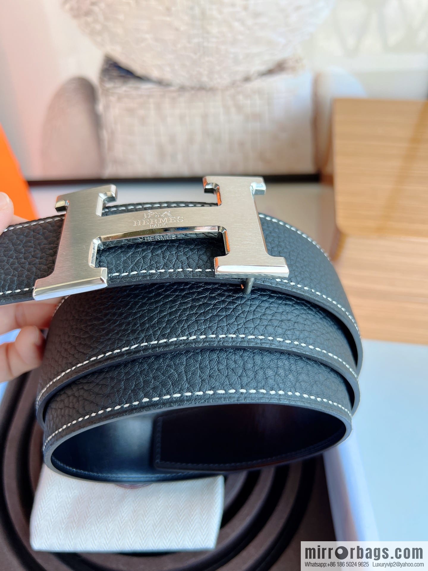 HERMES/Hermès H buckle horse drawn carriage logo men's 38mm waist belt