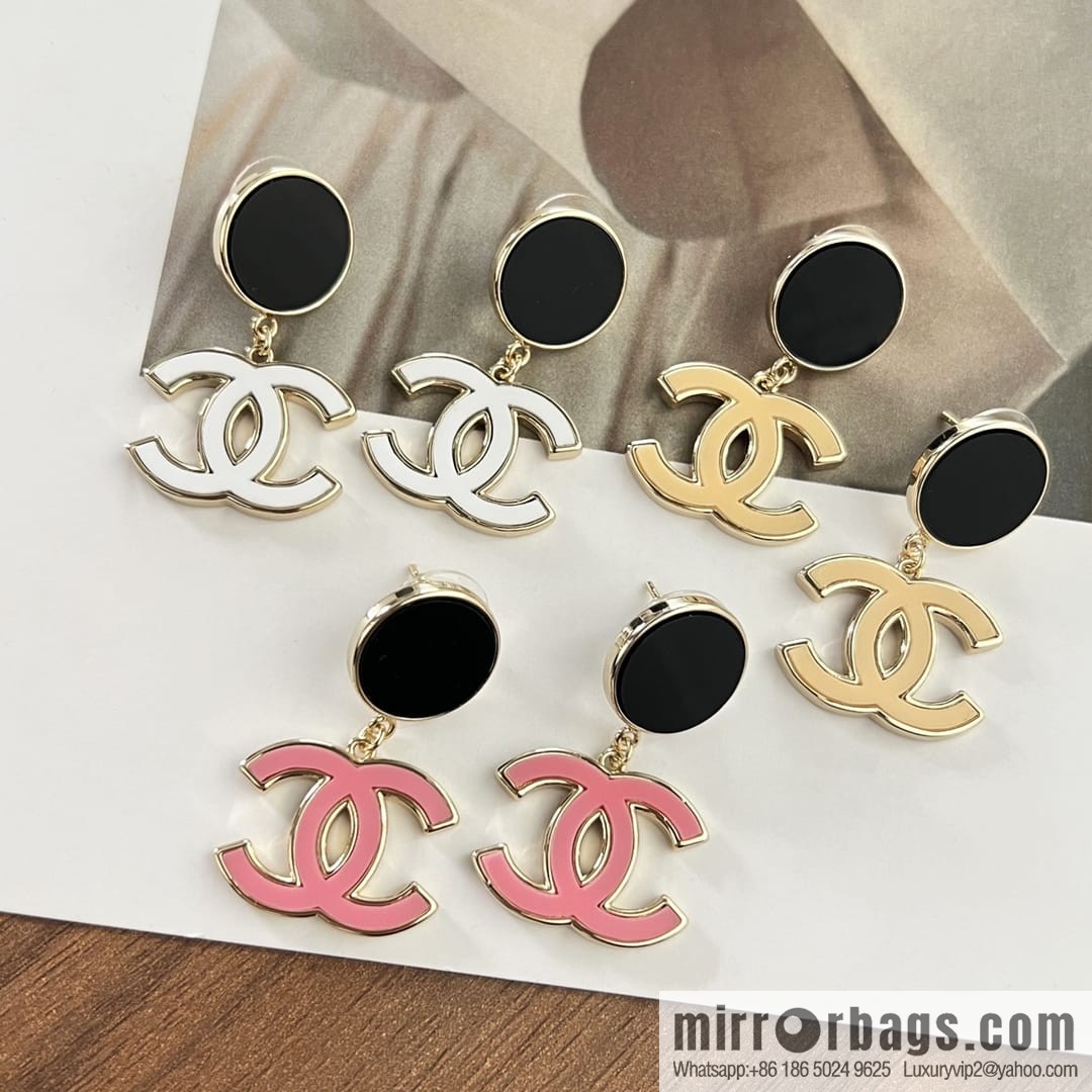New ☑️ CHANEL Chanel c2 double c black round stud earrings