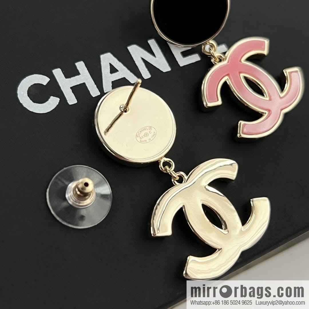 New ☑️ CHANEL Chanel c2 double c black round stud earrings