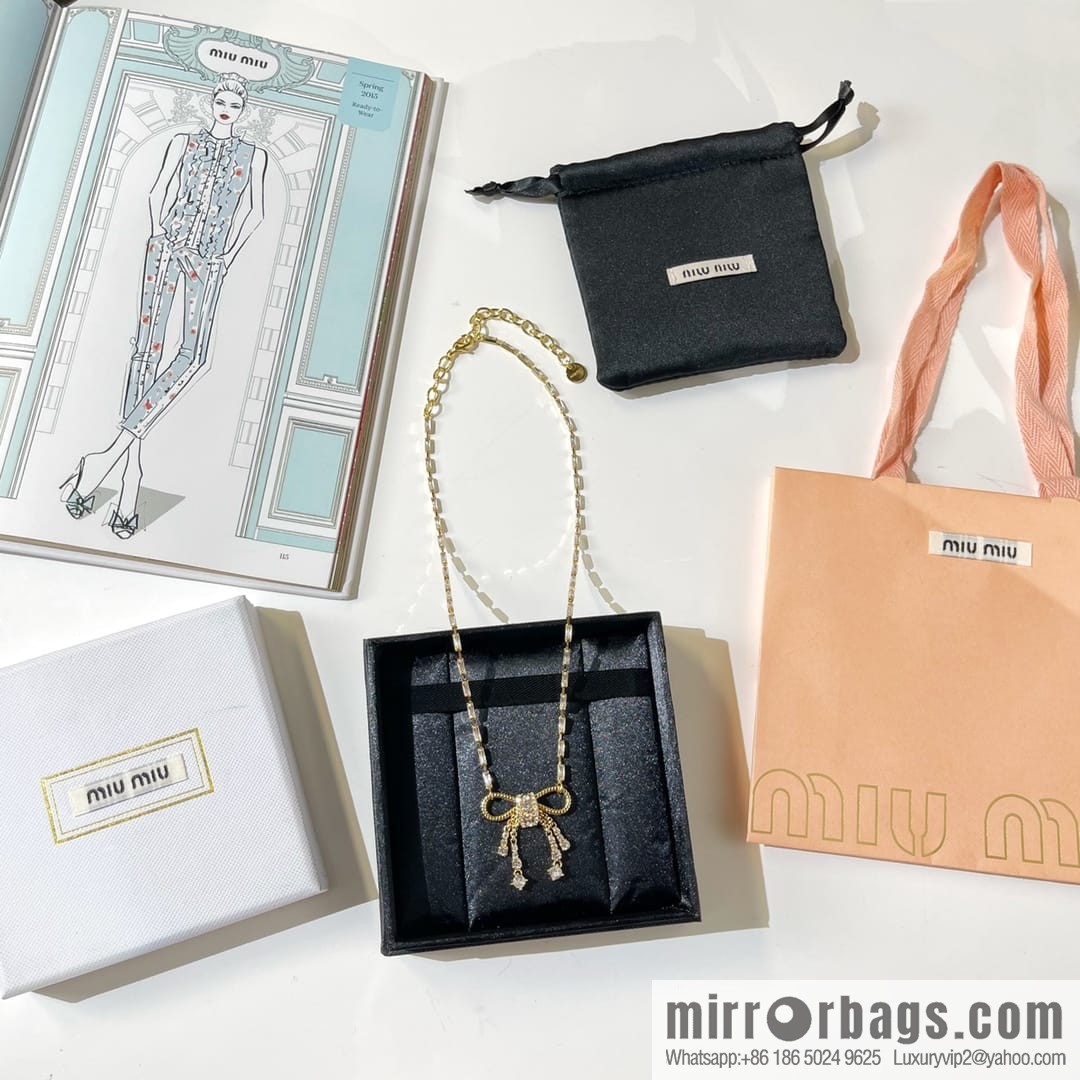 Miu Miu Miu full diamond bow fringed necklace