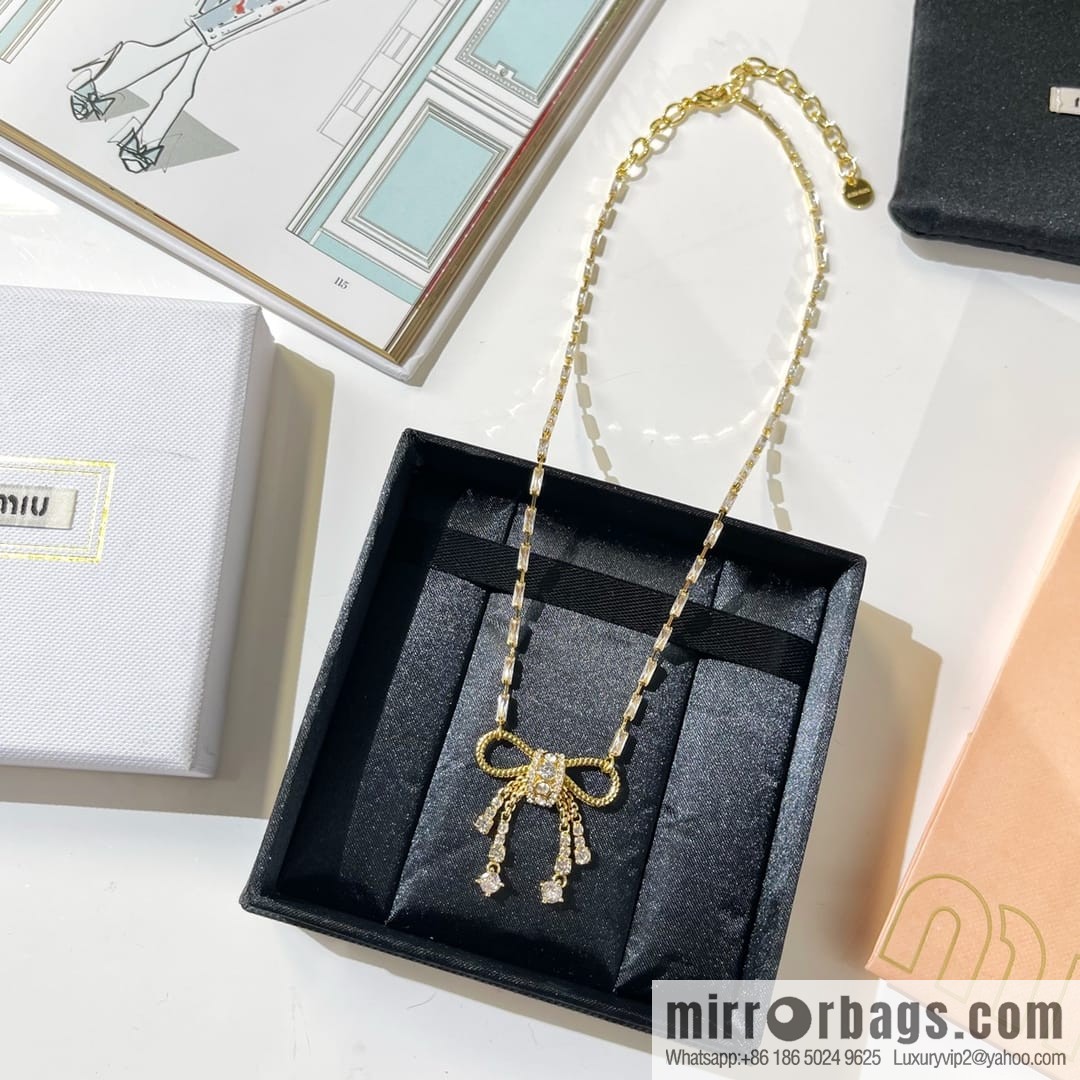 Miu Miu Miu full diamond bow fringed necklace