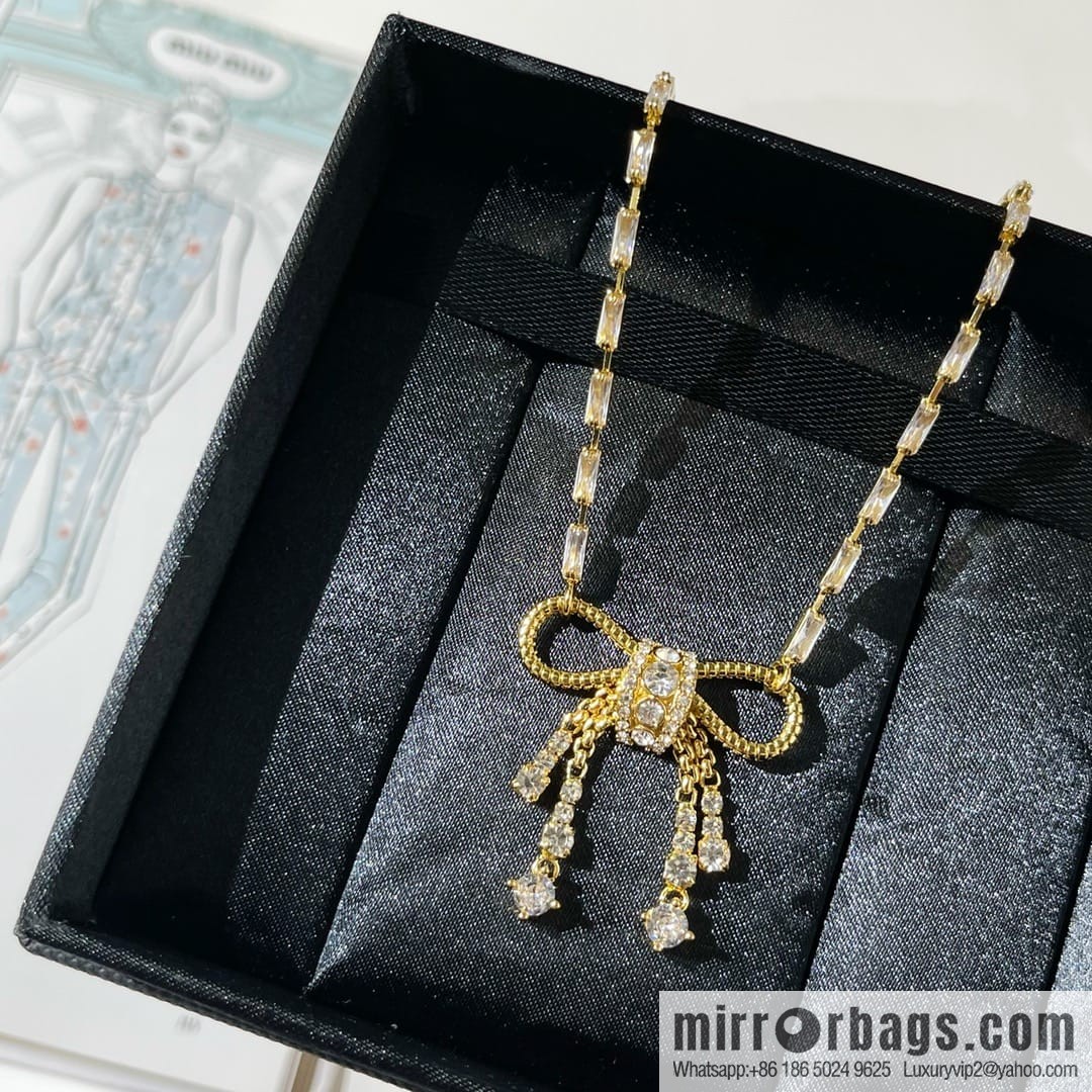 Miu Miu Miu full diamond bow fringed necklace