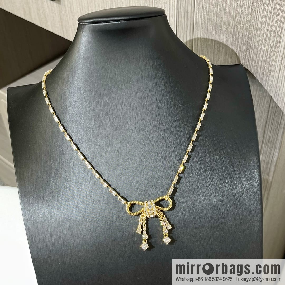 Miu Miu Miu full diamond bow fringed necklace