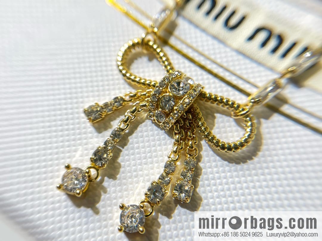Miu Miu Miu full diamond bow fringed necklace