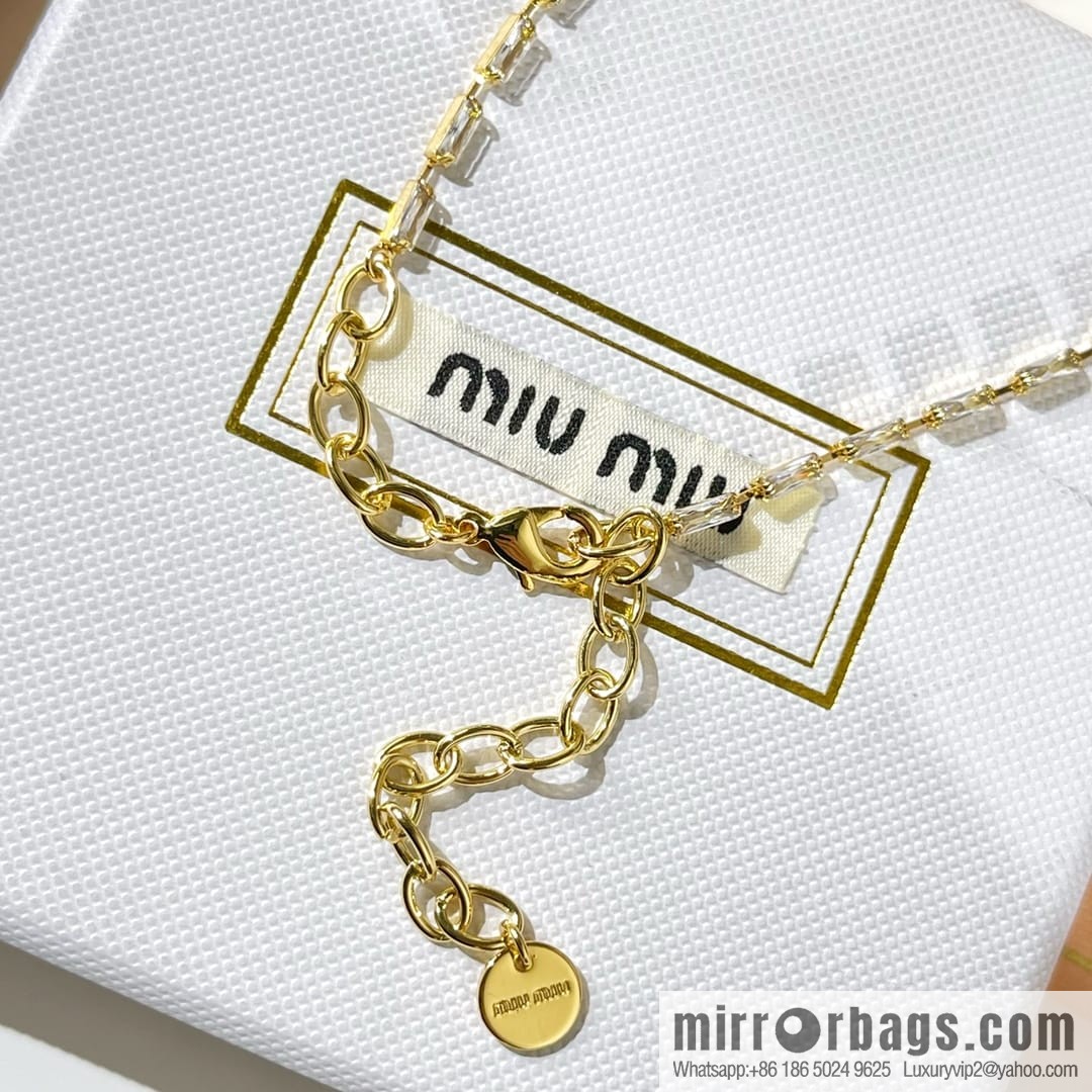 Miu Miu Miu full diamond bow fringed necklace