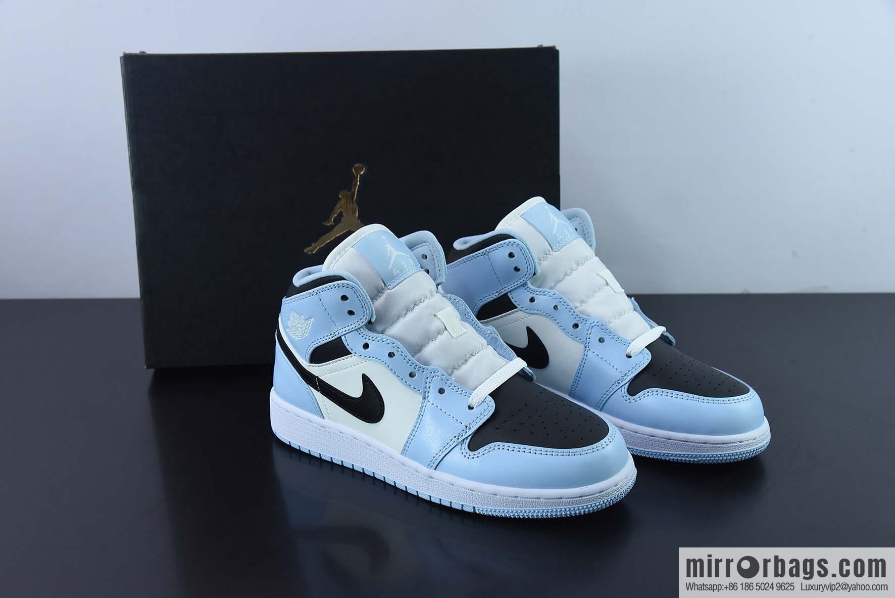 AJ1Mid Middle Gang, white, black and blue, item number 555112-401.