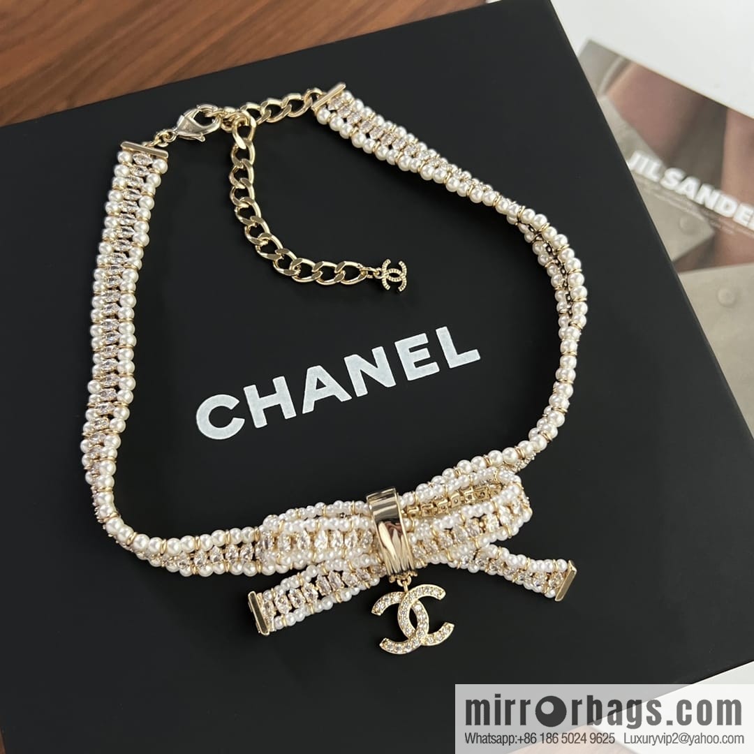 New ☑️ CHANEL Chanel Double C Bow Pearl Necklace