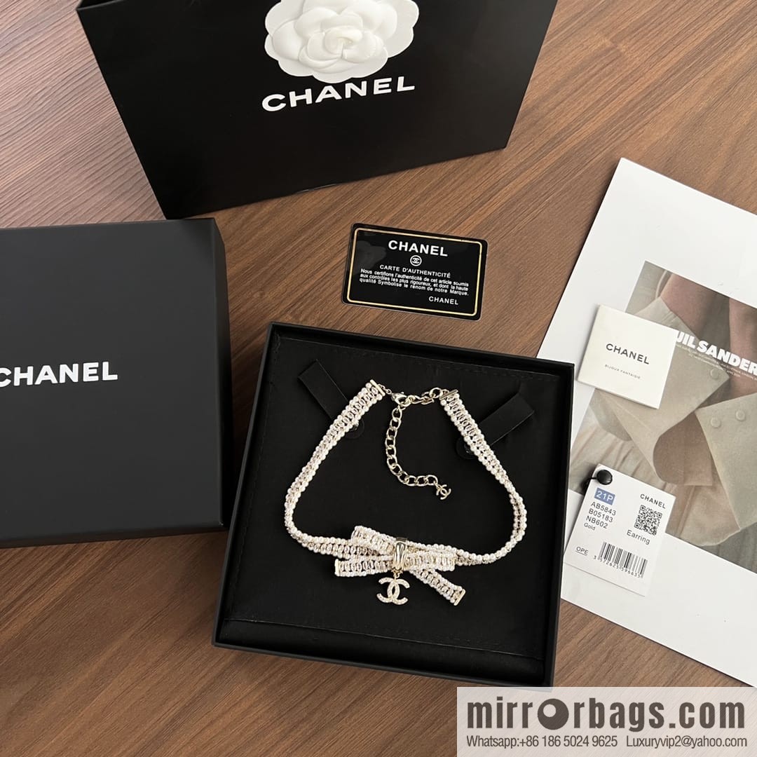 New ☑️ CHANEL Chanel Double C Bow Pearl Necklace