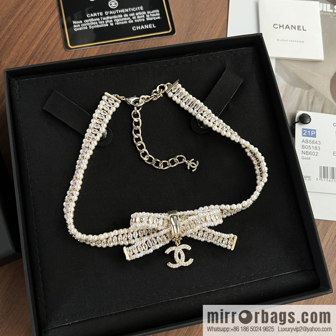 New ☑️ CHANEL Chanel Double C Bow Pearl Necklace