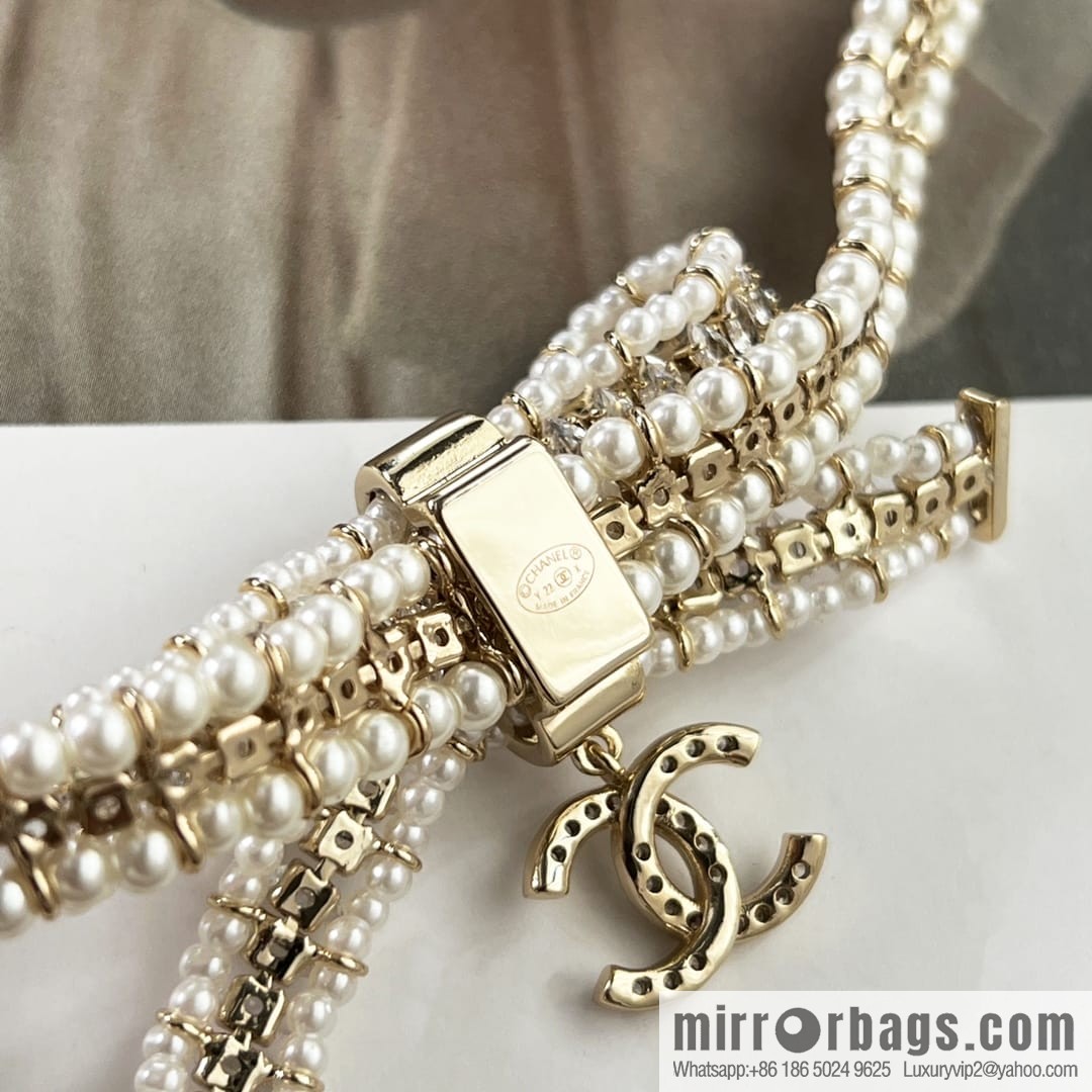 New ☑️ CHANEL Chanel Double C Bow Pearl Necklace