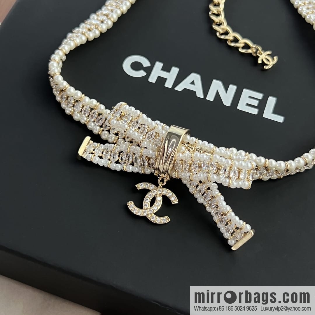 New ☑️ CHANEL Chanel Double C Bow Pearl Necklace
