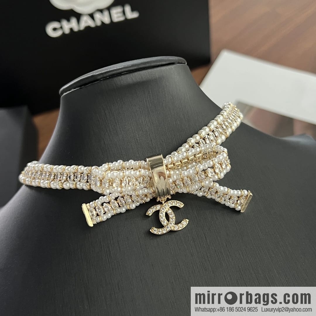 New ☑️ CHANEL Chanel Double C Bow Pearl Necklace