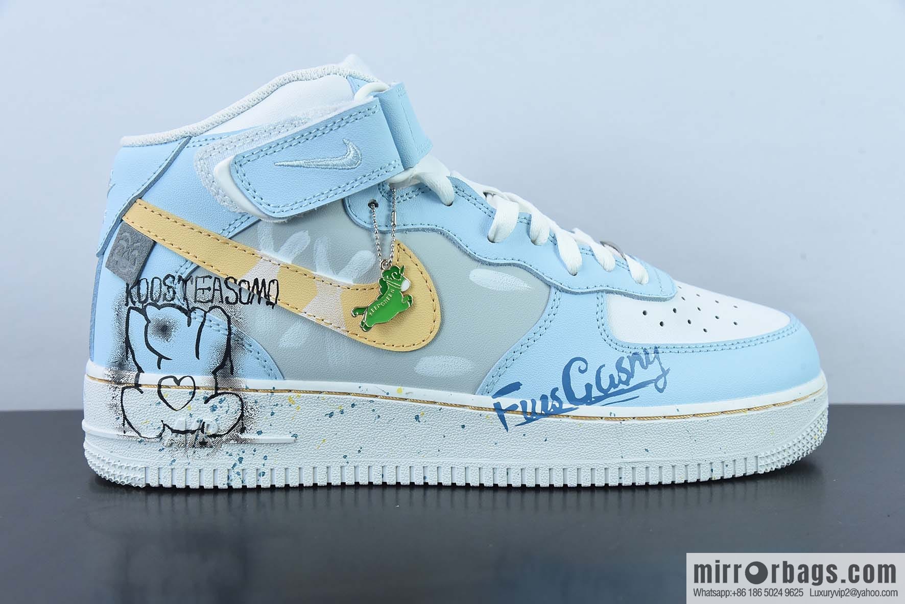 KAWS x NK Air Force 1 Mid white, blue and yellow graffiti doll joint name, Air Force One Zhongbang, item number: CW2289-111