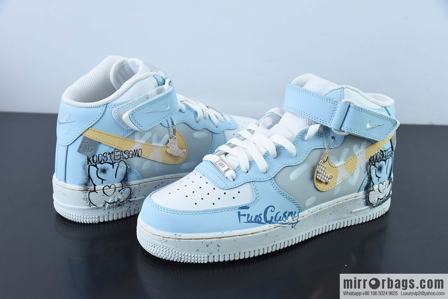 KAWS x NK Air Force 1 Mid white, blue and yellow graffiti doll joint name, Air Force One Zhongbang, item number: CW2289-111