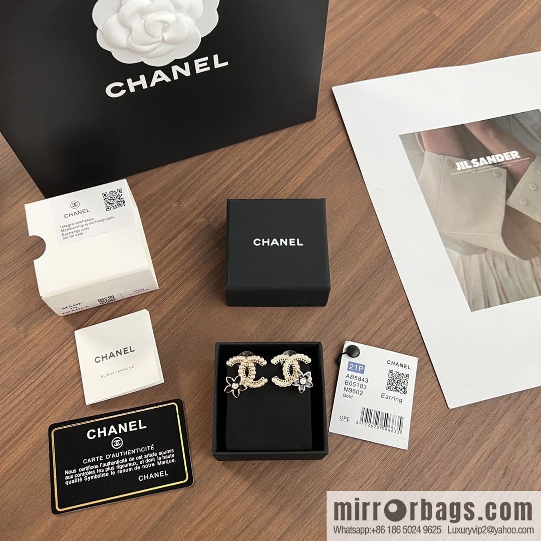 New ☑️ CHANEL Chanel c1 double c pearl black camellia stud earrings