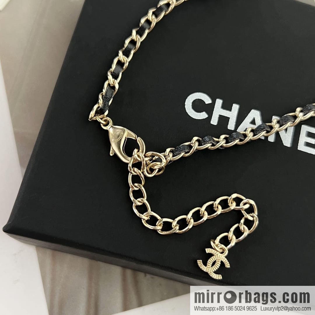 New ☑️ CHANEL Chanel double c black leather rope peach heart love necklace