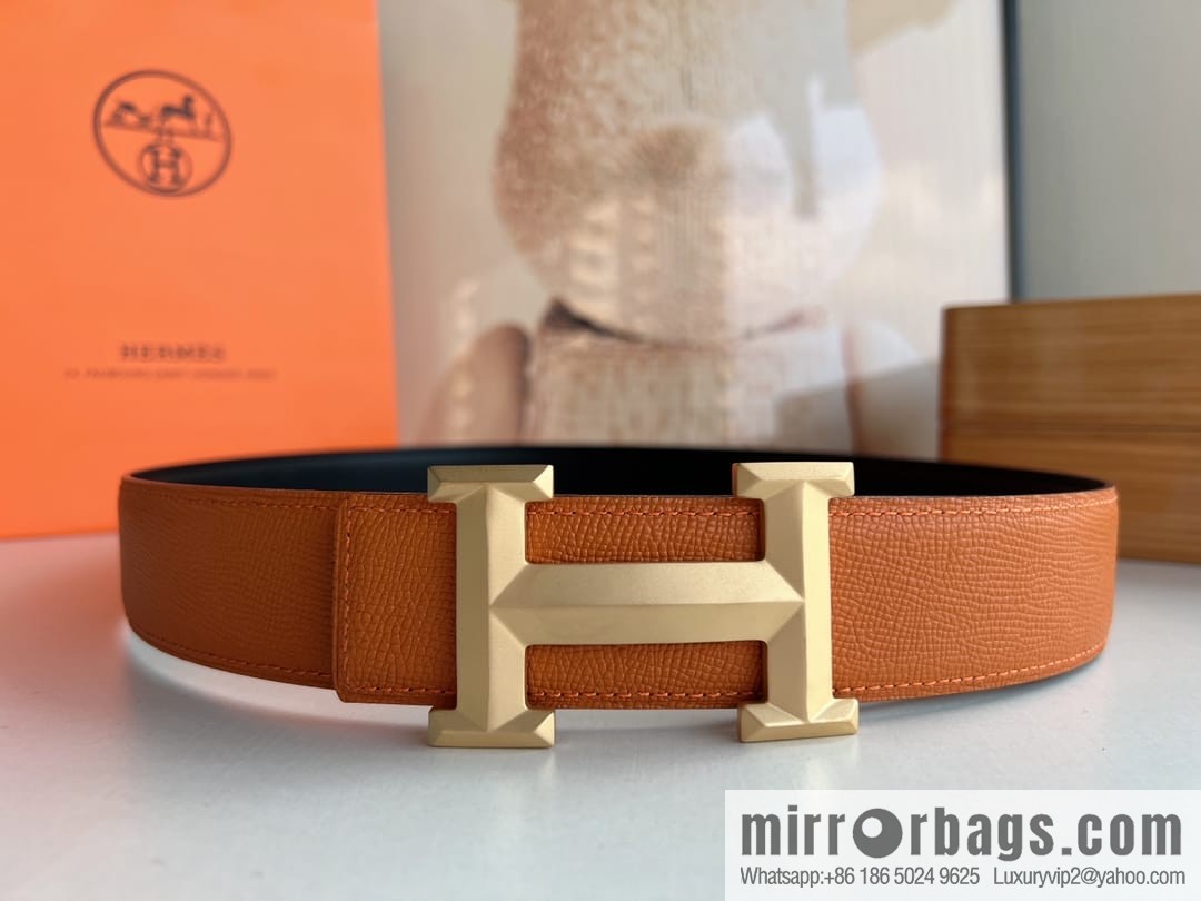 HERMES Hermès with thin H rhombus metal buckle men's 3.8cm waist belt