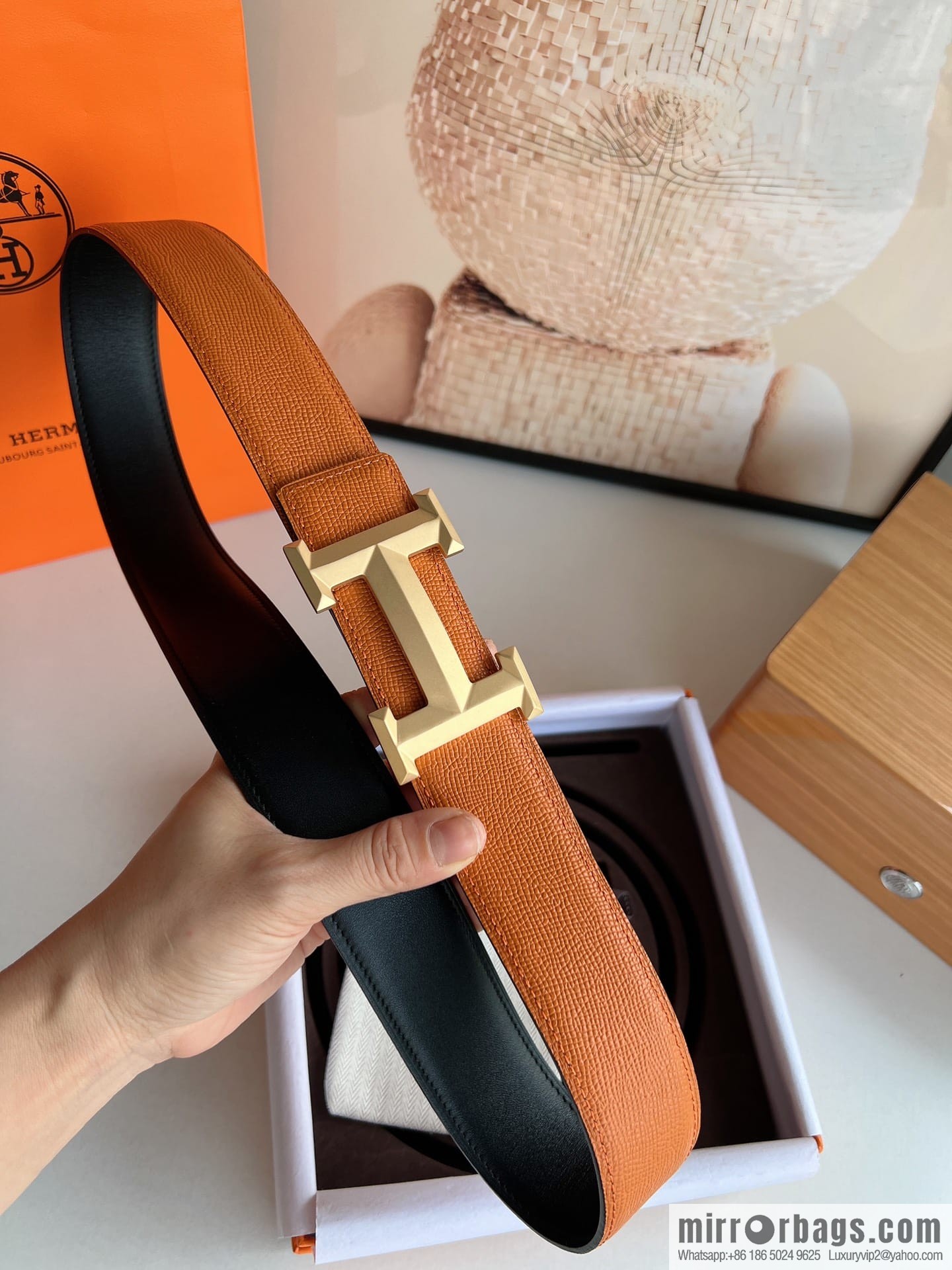HERMES Hermès with thin H rhombus metal buckle men's 3.8cm waist belt