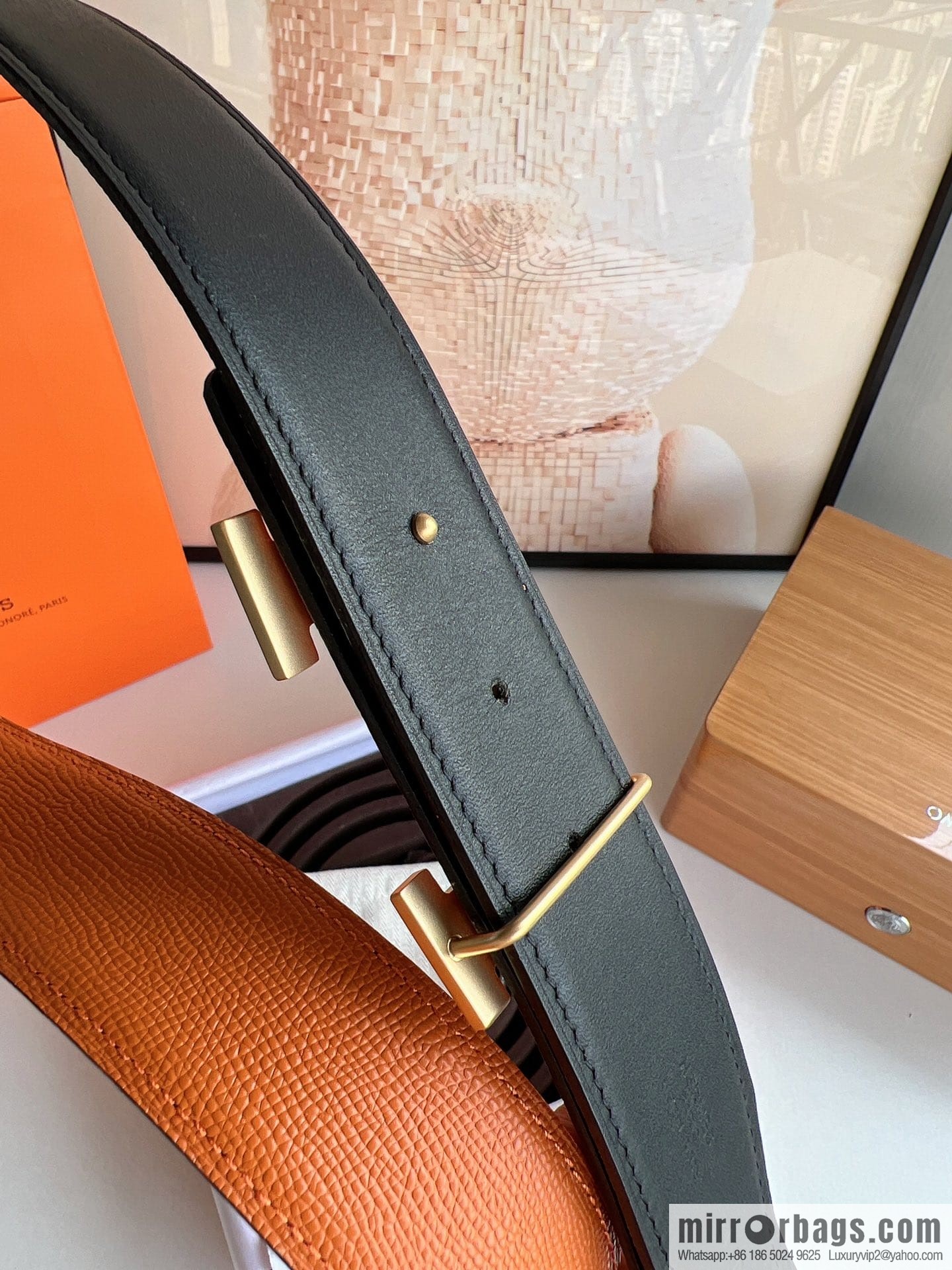 HERMES Hermès with thin H rhombus metal buckle men's 3.8cm waist belt