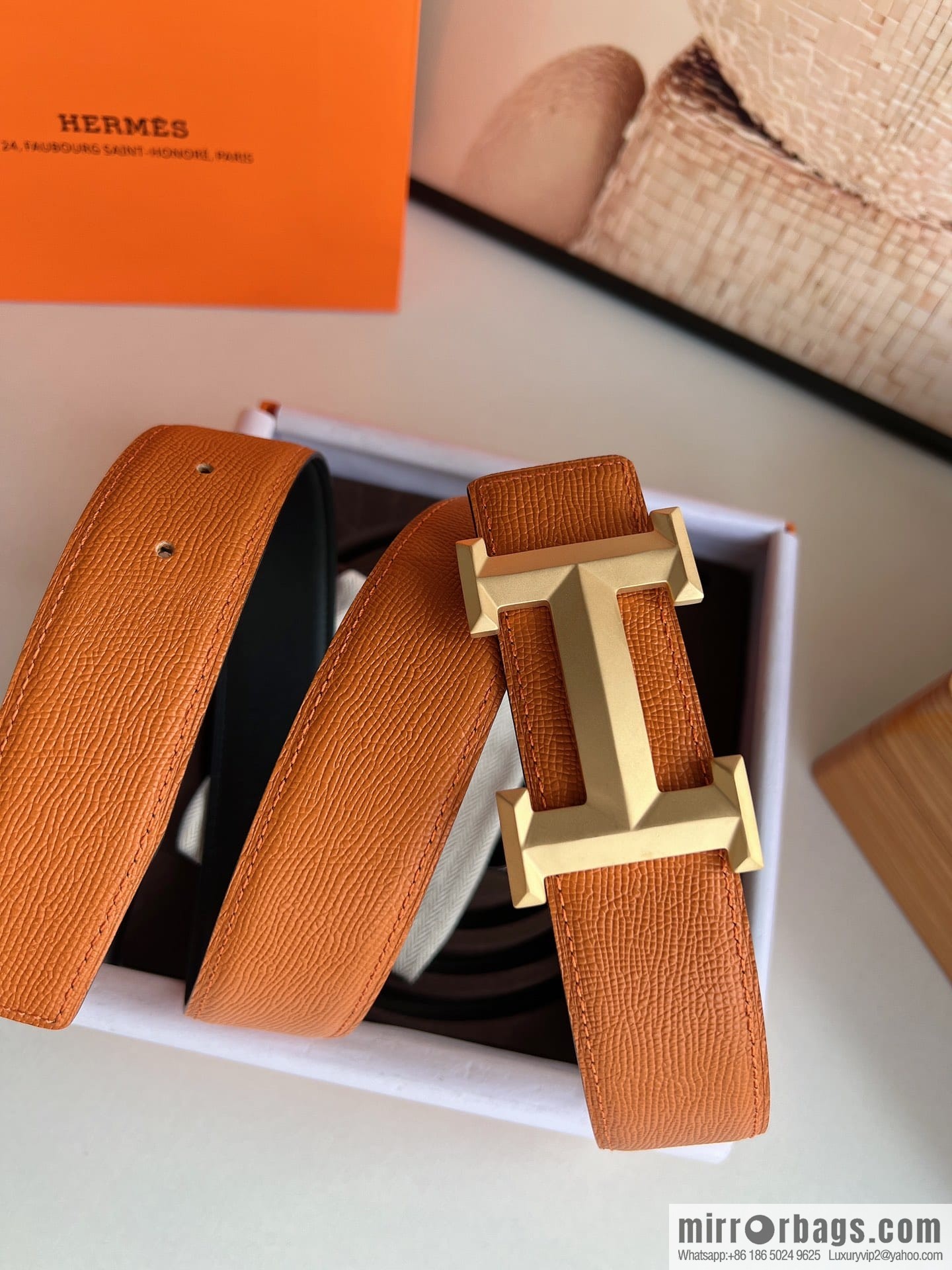 HERMES Hermès with thin H rhombus metal buckle men's 3.8cm waist belt