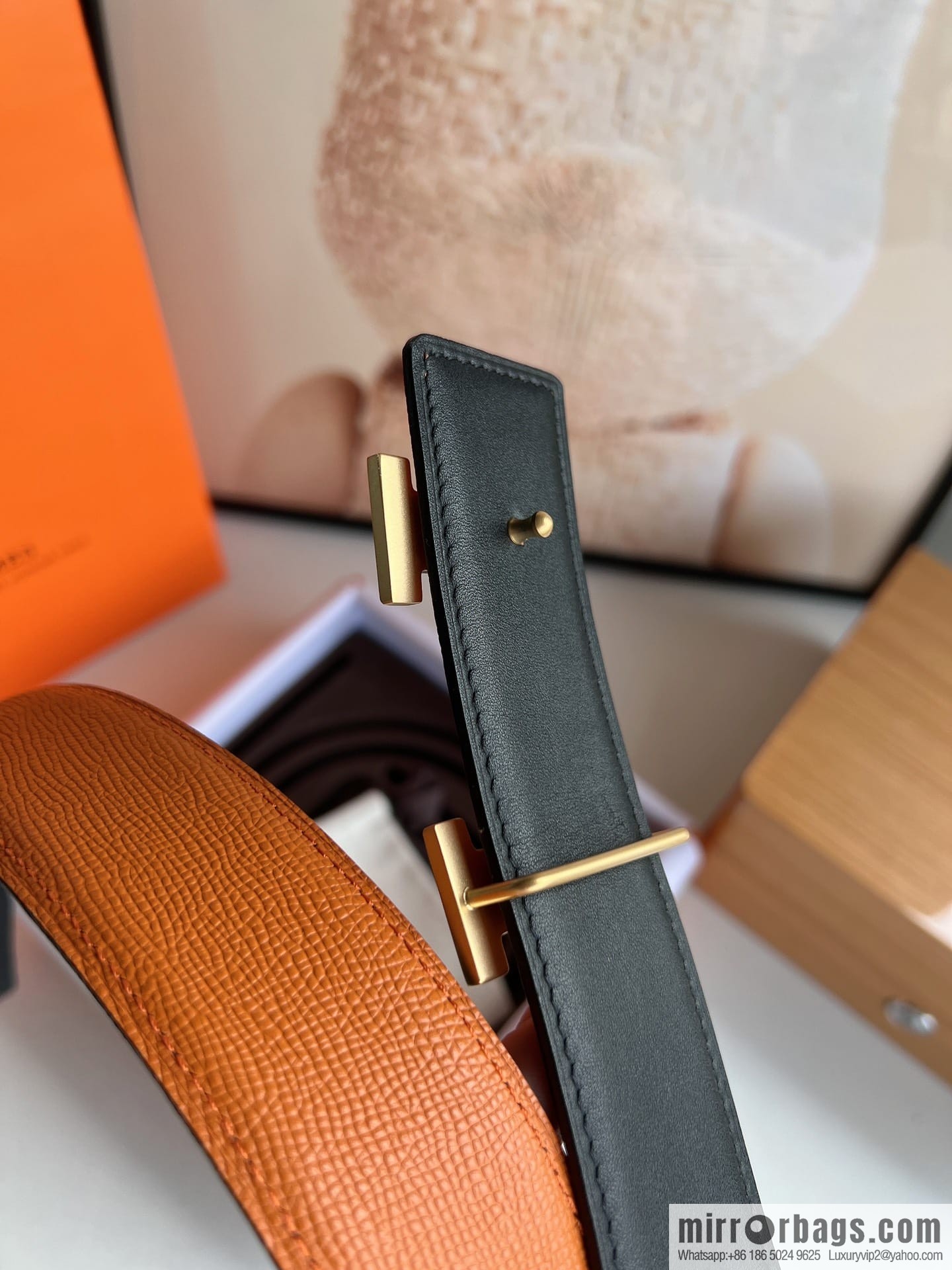 HERMES Hermès with thin H rhombus metal buckle men's 3.8cm waist belt