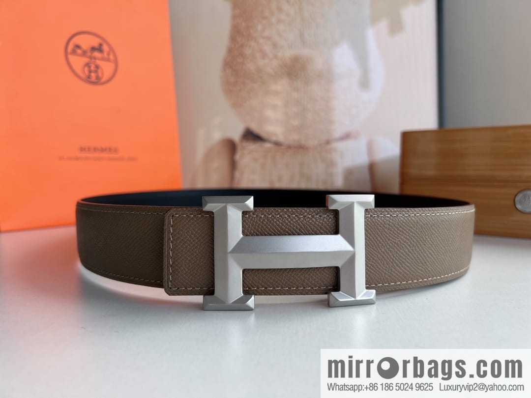 HERMES Hermès with thin H rhombus metal buckle men's 3.8cm waist belt