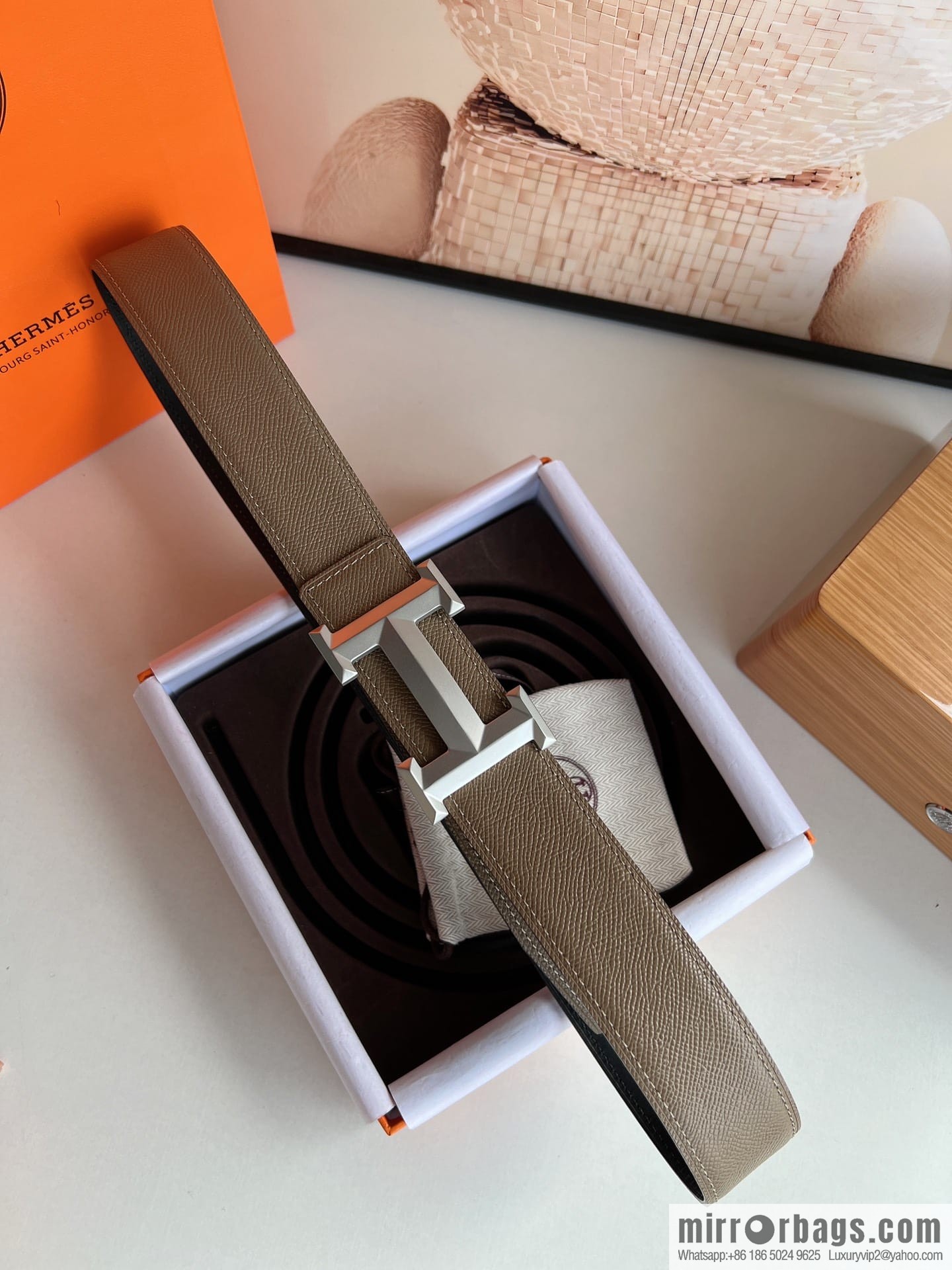 HERMES Hermès with thin H rhombus metal buckle men's 3.8cm waist belt