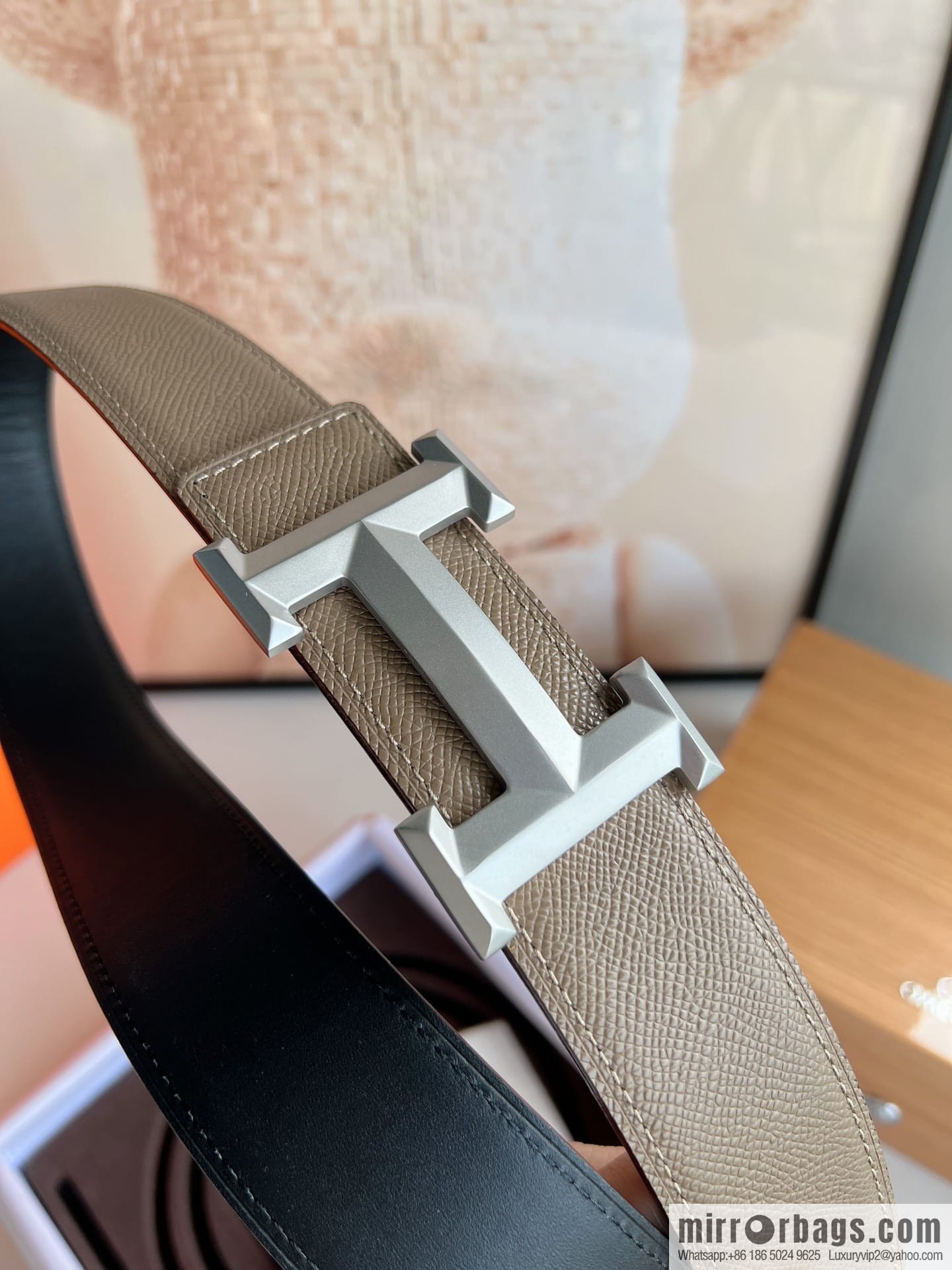 HERMES Hermès with thin H rhombus metal buckle men's 3.8cm waist belt