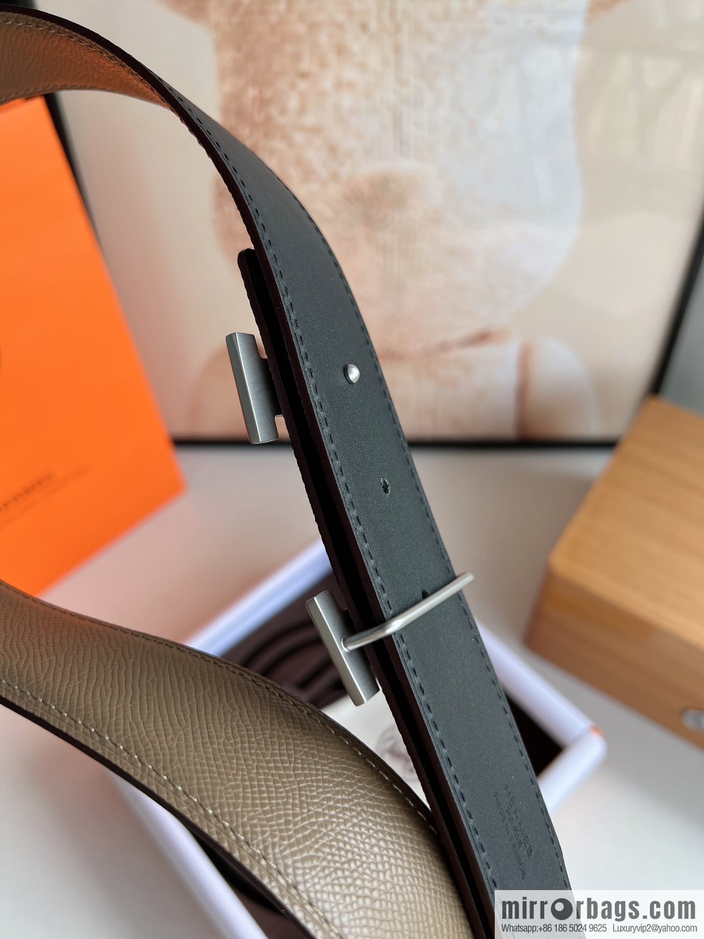 HERMES Hermès with thin H rhombus metal buckle men's 3.8cm waist belt