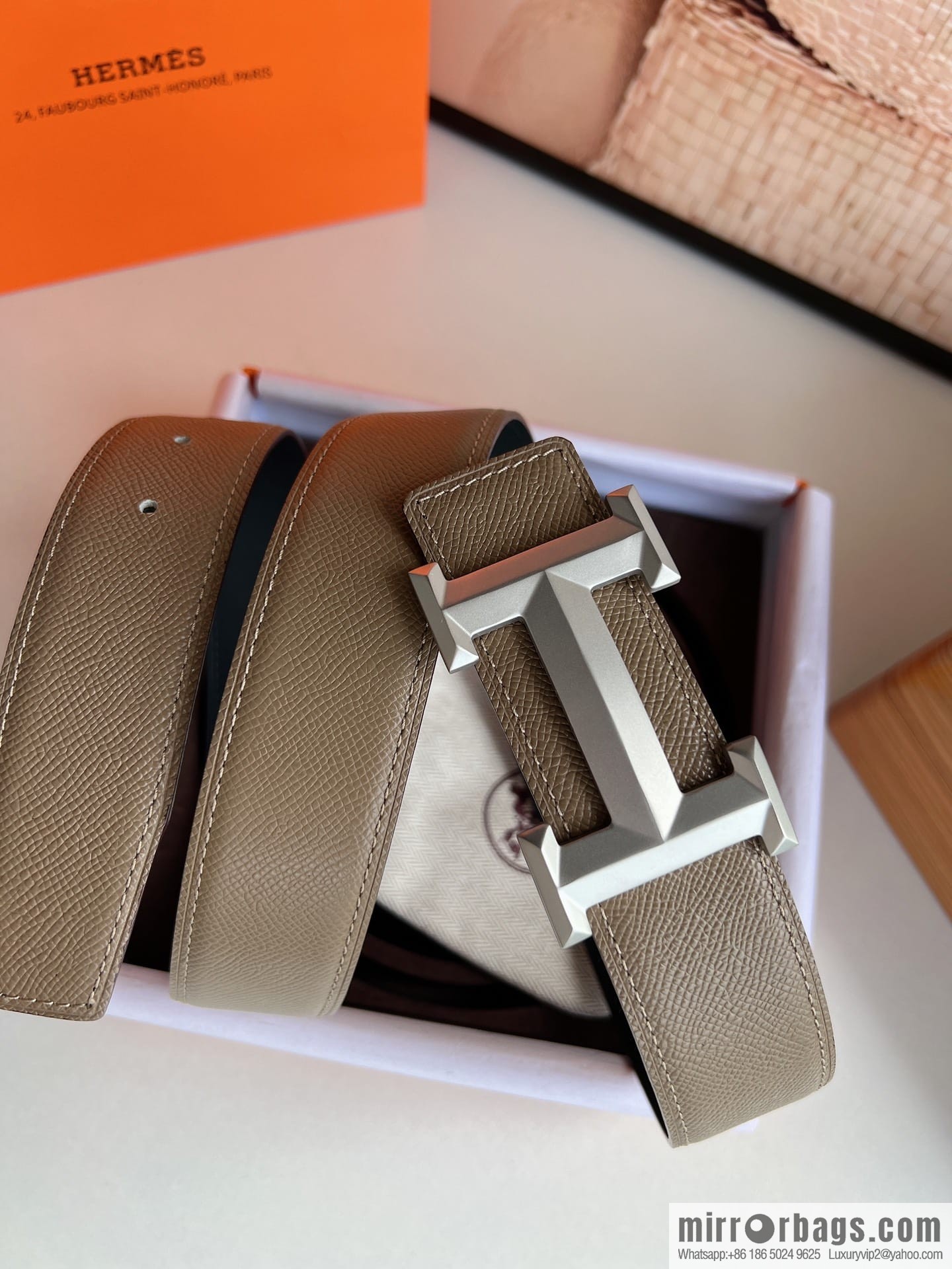 HERMES Hermès with thin H rhombus metal buckle men's 3.8cm waist belt