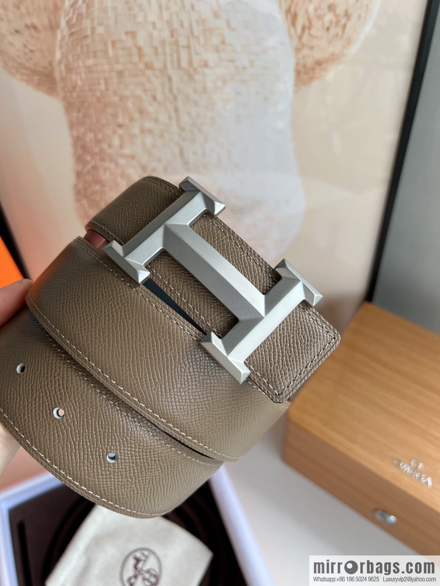 HERMES Hermès with thin H rhombus metal buckle men's 3.8cm waist belt