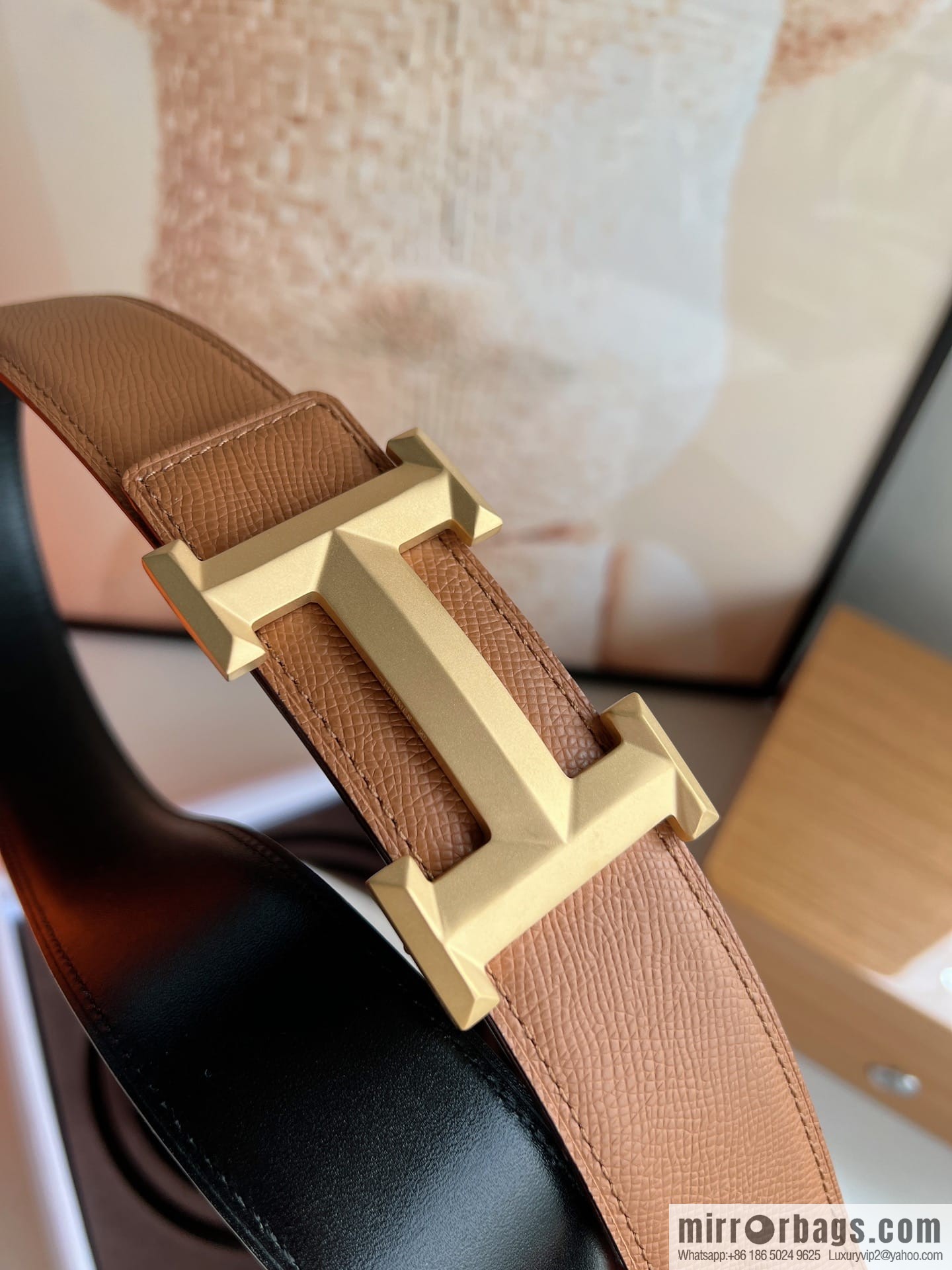 HERMES Hermès with thin H rhombus metal buckle men's 3.8cm waist belt