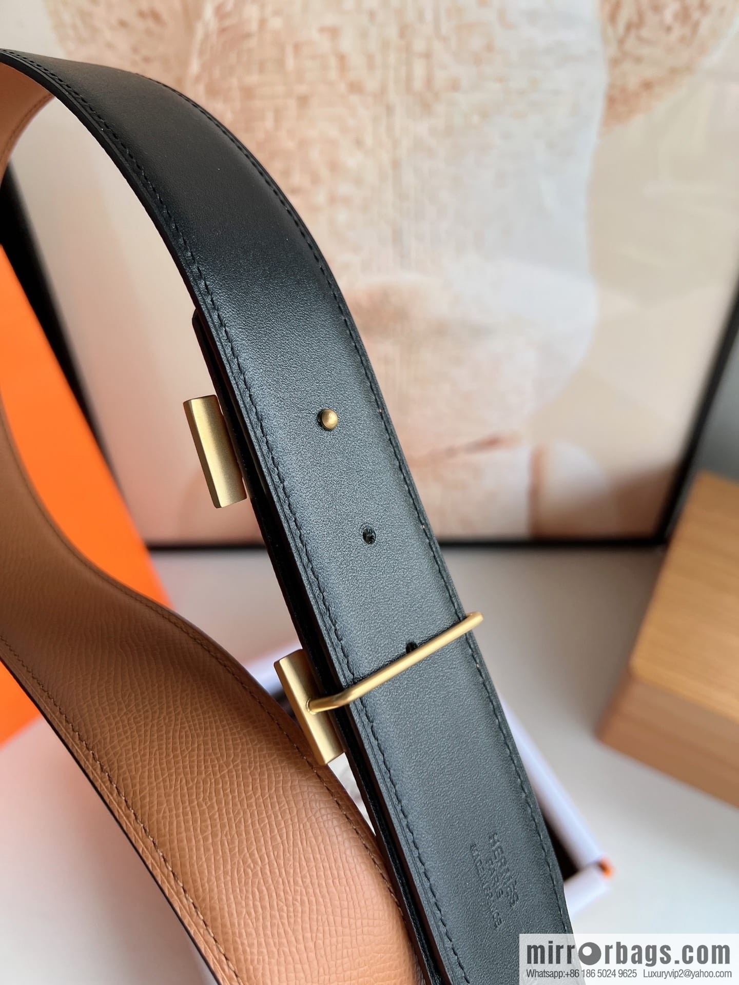 HERMES Hermès with thin H rhombus metal buckle men's 3.8cm waist belt