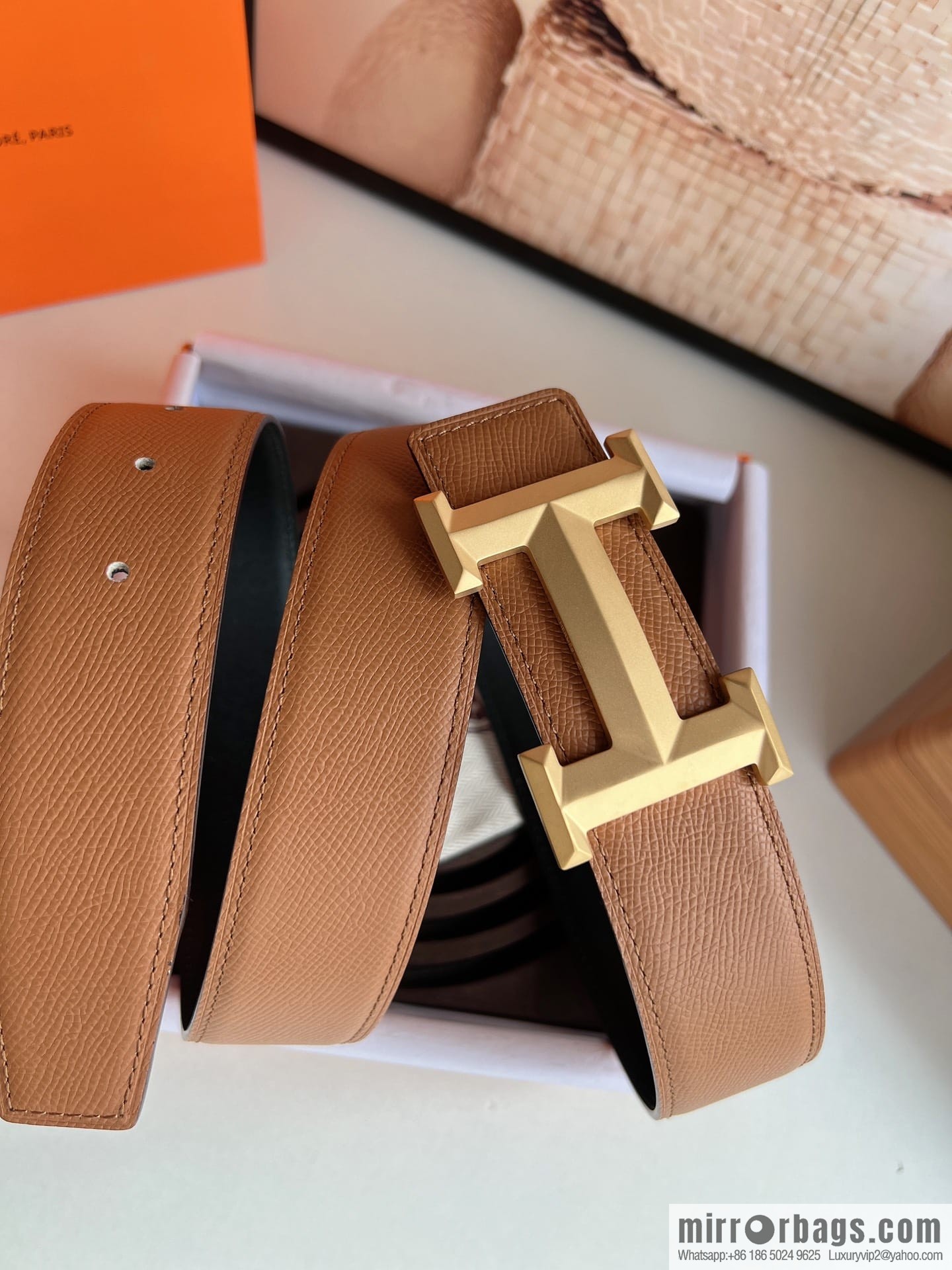 HERMES Hermès with thin H rhombus metal buckle men's 3.8cm waist belt