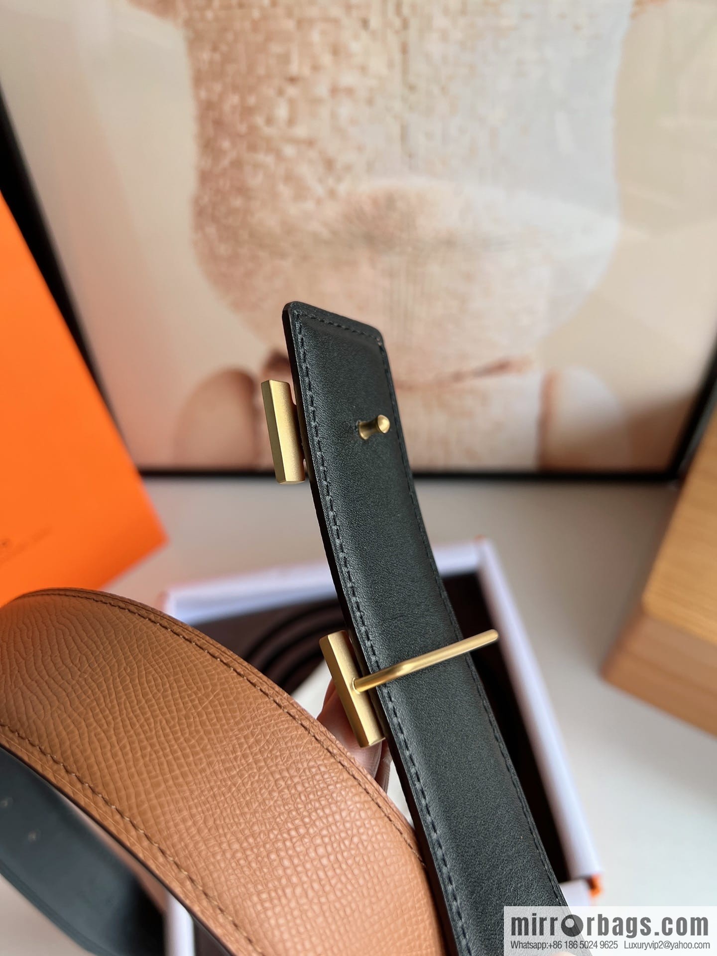 HERMES Hermès with thin H rhombus metal buckle men's 3.8cm waist belt