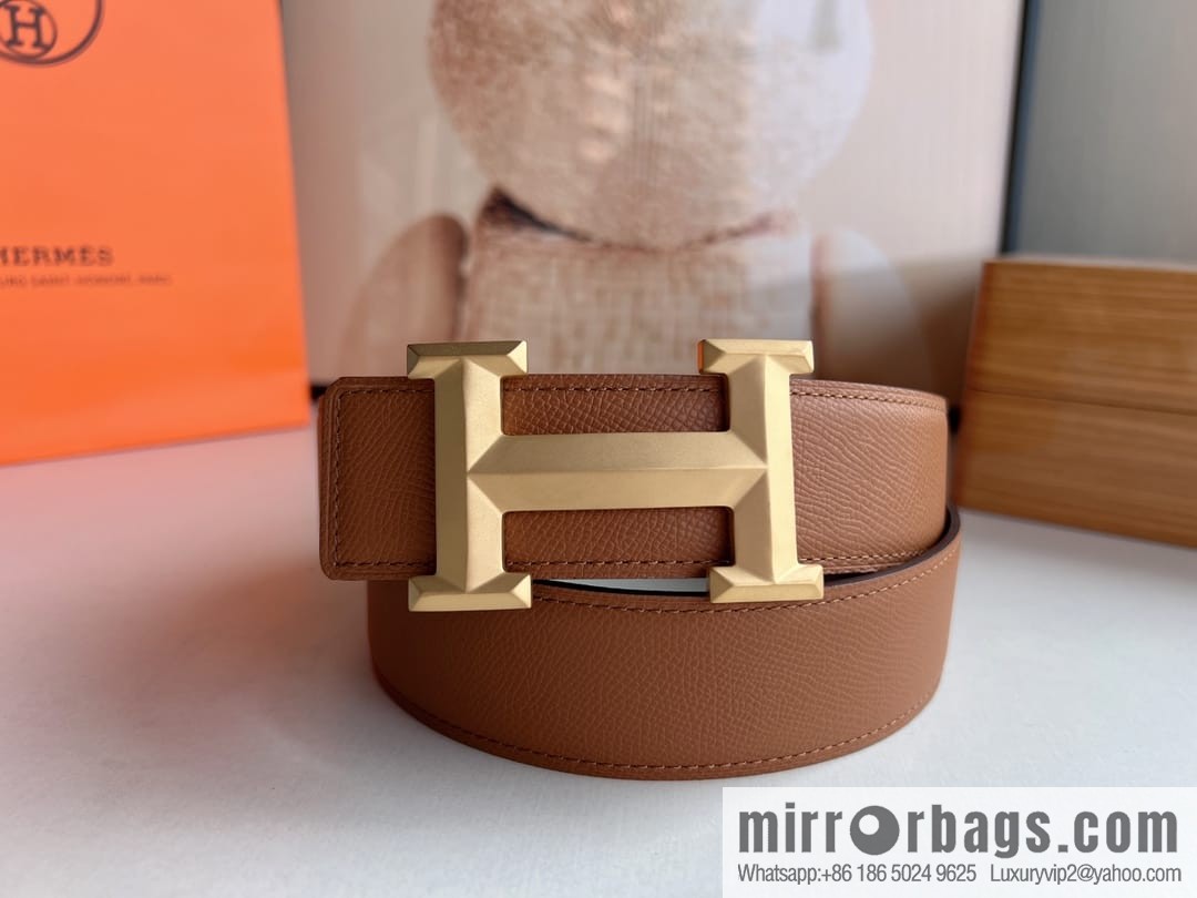 HERMES Hermès with thin H rhombus metal buckle men's 3.8cm waist belt