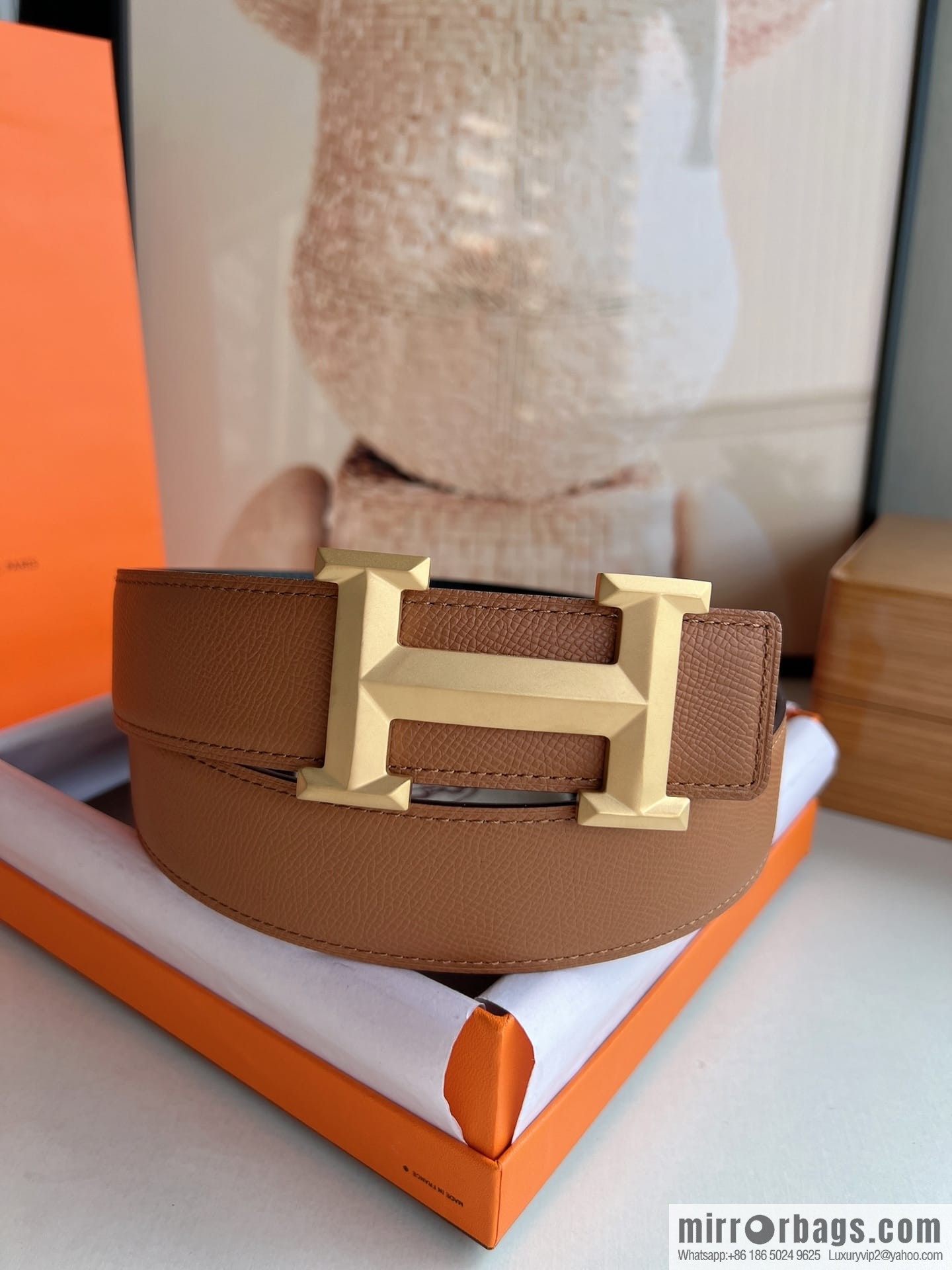 HERMES Hermès with thin H rhombus metal buckle men's 3.8cm waist belt