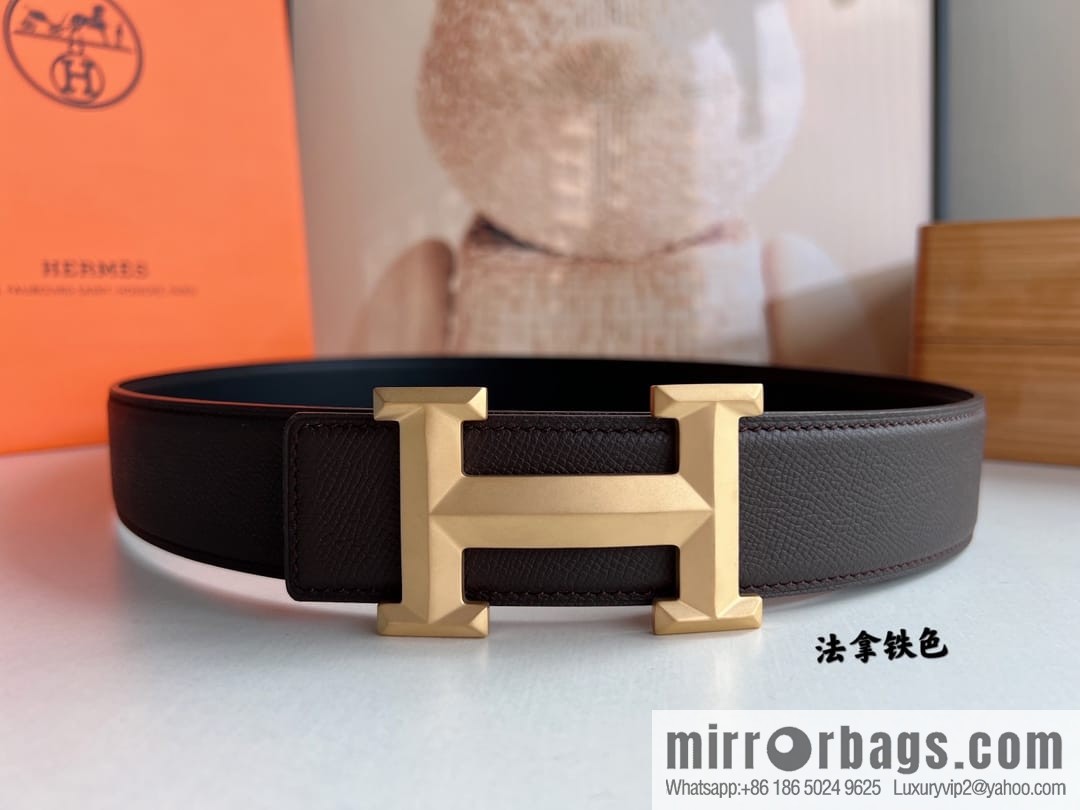 HERMES Hermès with thin H rhombus metal buckle men's 3.8cm waist belt