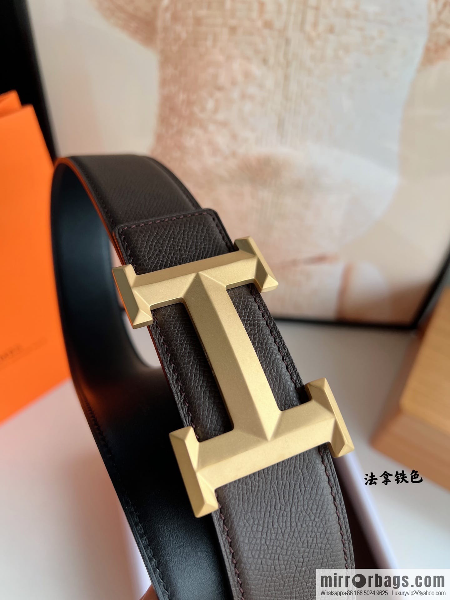 HERMES Hermès with thin H rhombus metal buckle men's 3.8cm waist belt