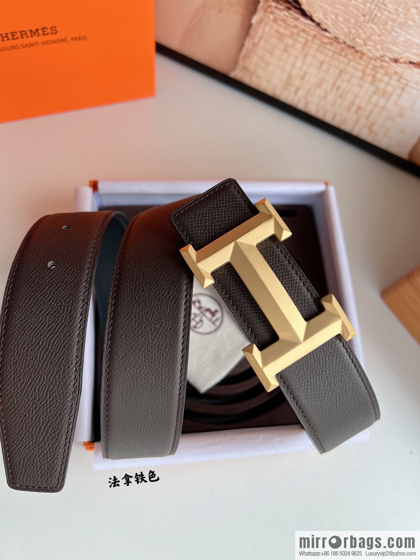 HERMES Hermès with thin H rhombus metal buckle men's 3.8cm waist belt