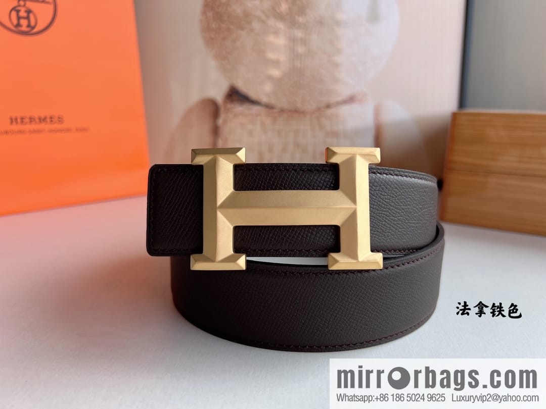 HERMES Hermès with thin H rhombus metal buckle men's 3.8cm waist belt