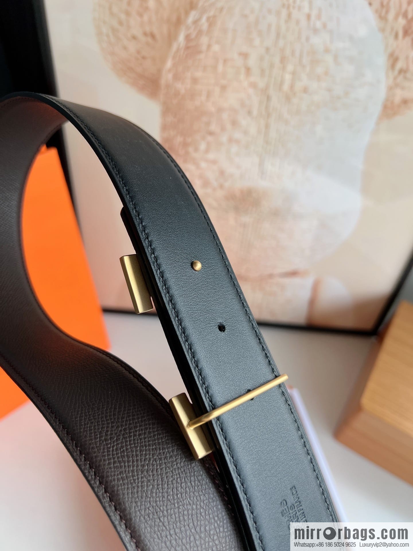 HERMES Hermès with thin H rhombus metal buckle men's 3.8cm waist belt