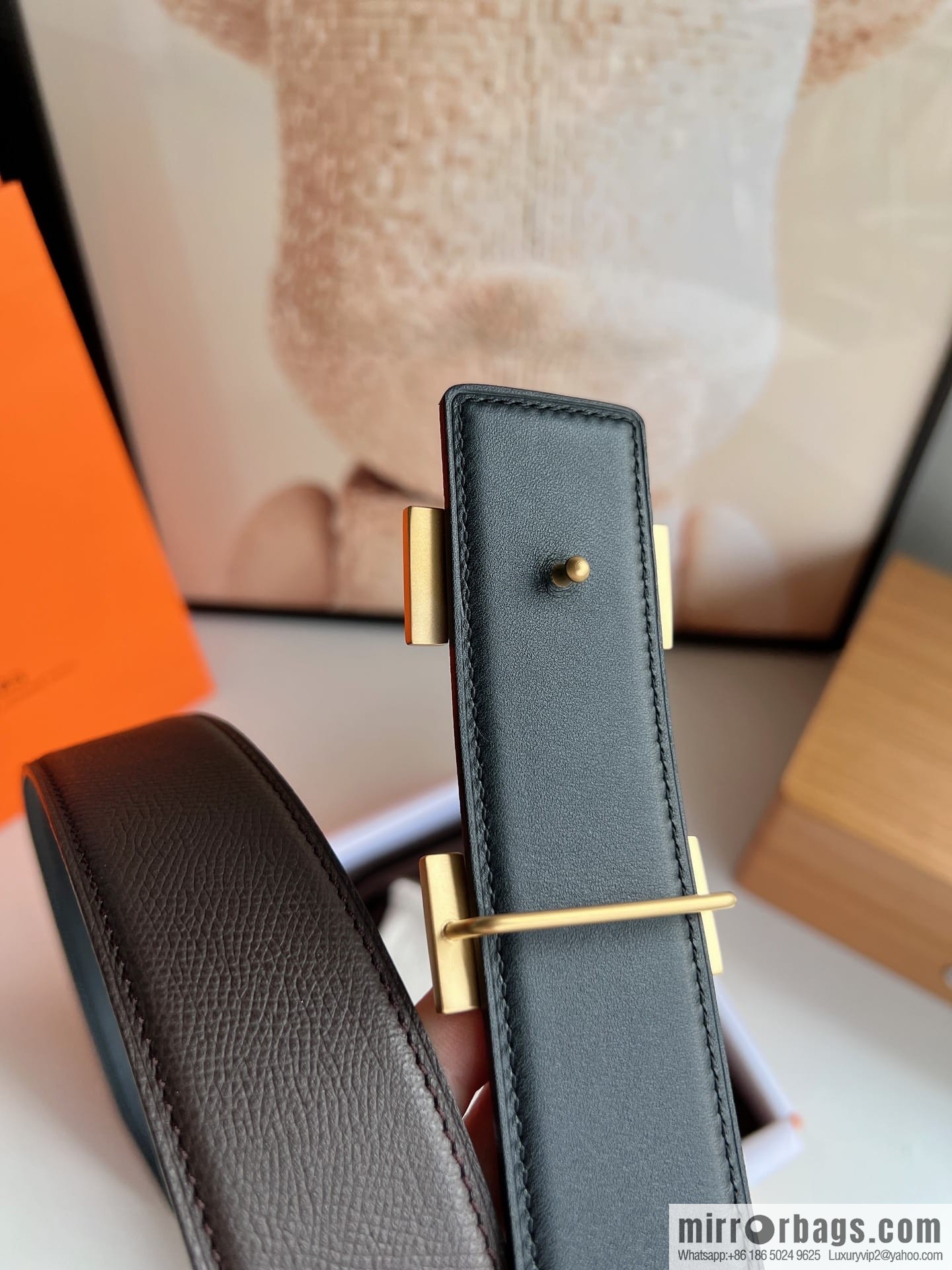 HERMES Hermès with thin H rhombus metal buckle men's 3.8cm waist belt